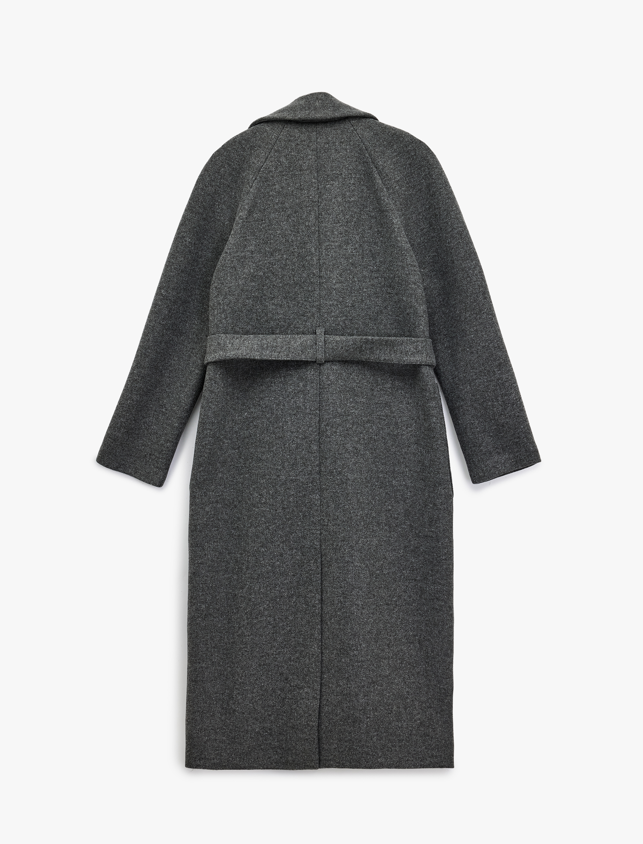   Uzun Kollu Cepli Kruvaze Kemerli Uzun Kaşe Kaban