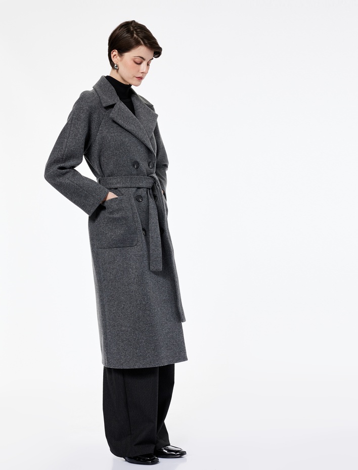  Uzun Kollu Cepli Kruvaze Kemerli Uzun Kaşe Kaban