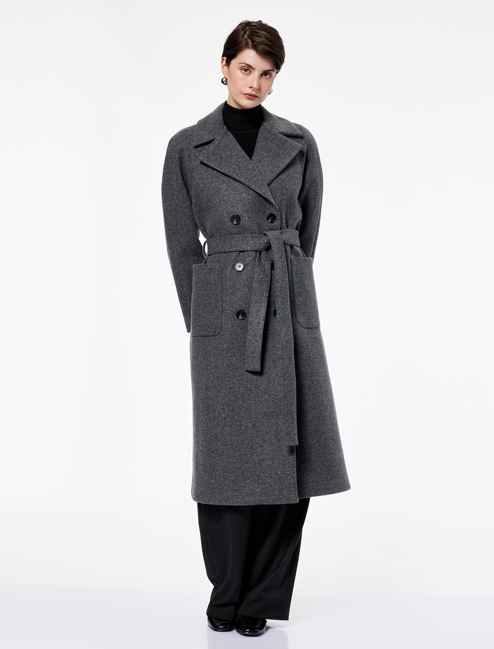  Uzun Kollu Cepli Kruvaze Kemerli Uzun Kaşe Kaban