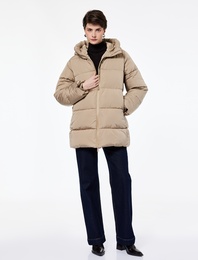 Fermuarlı Uzun Kollu Su İtici Kapüşonlu Oversize Şişme Mont