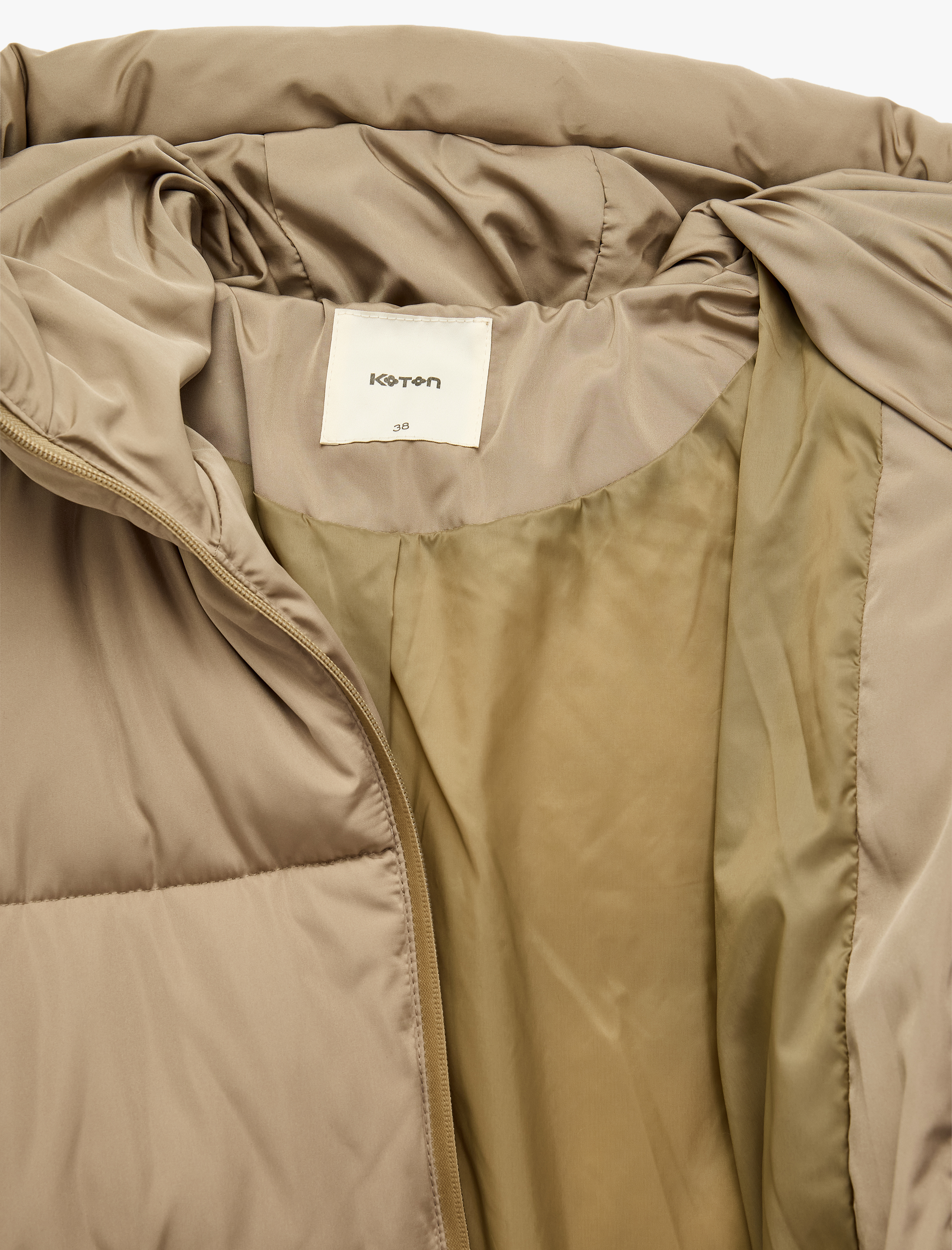   Fermuarlı Uzun Kollu Su İtici Kapüşonlu Oversize Şişme Mont