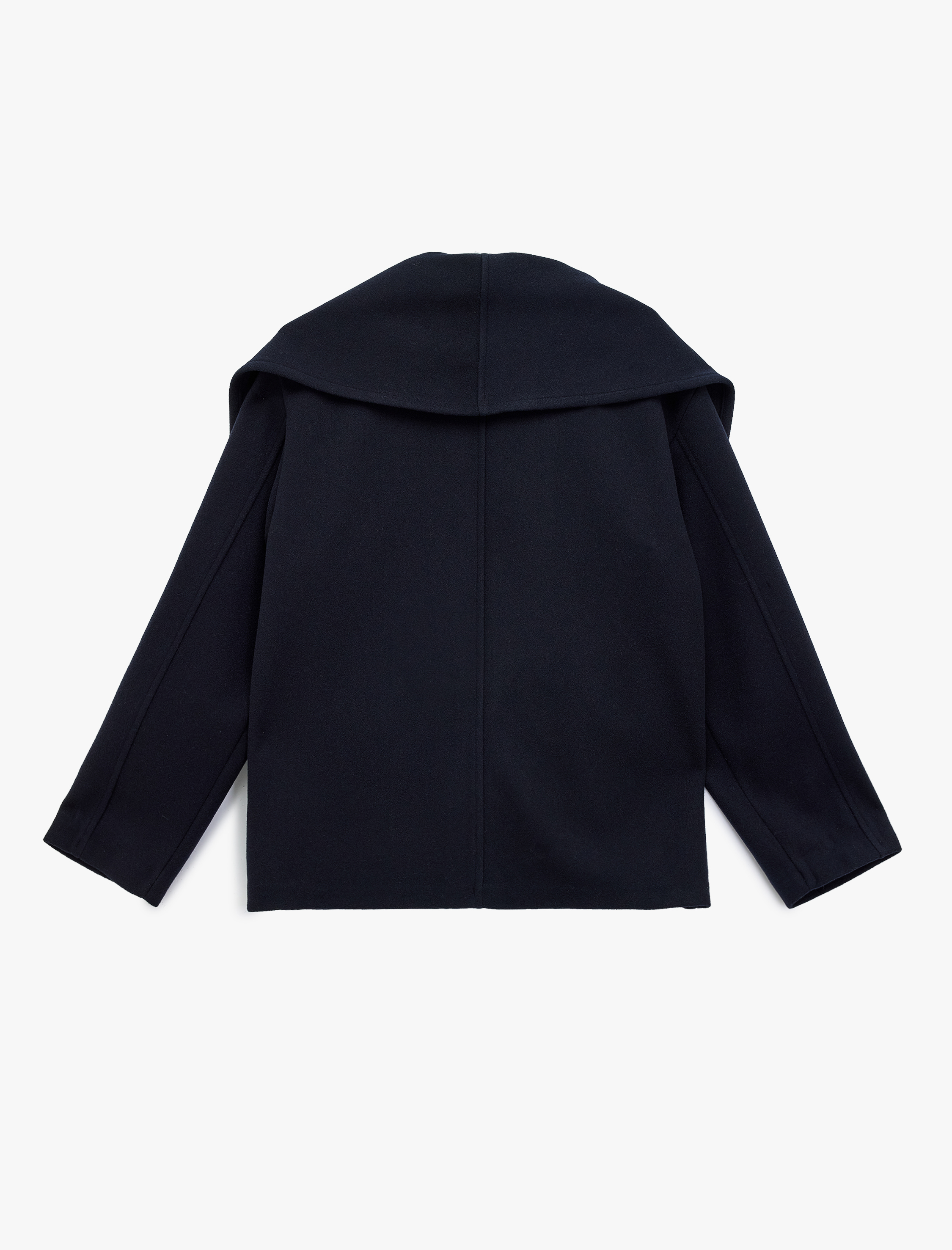   Uzun Kollu Cepli Düğmeli Şal Yaka Atkılı Kaşe Kaban