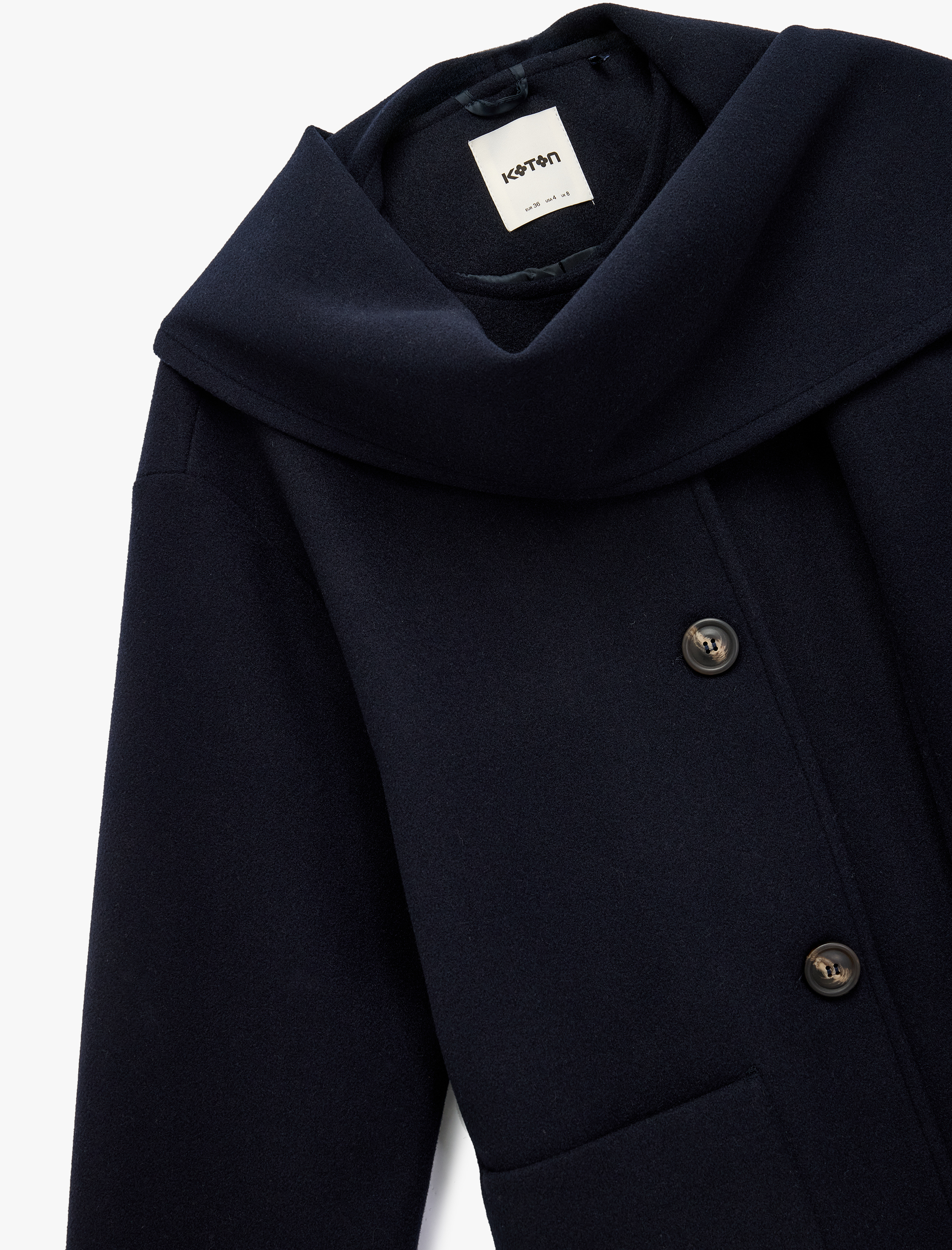   Uzun Kollu Cepli Düğmeli Şal Yaka Atkılı Kaşe Kaban