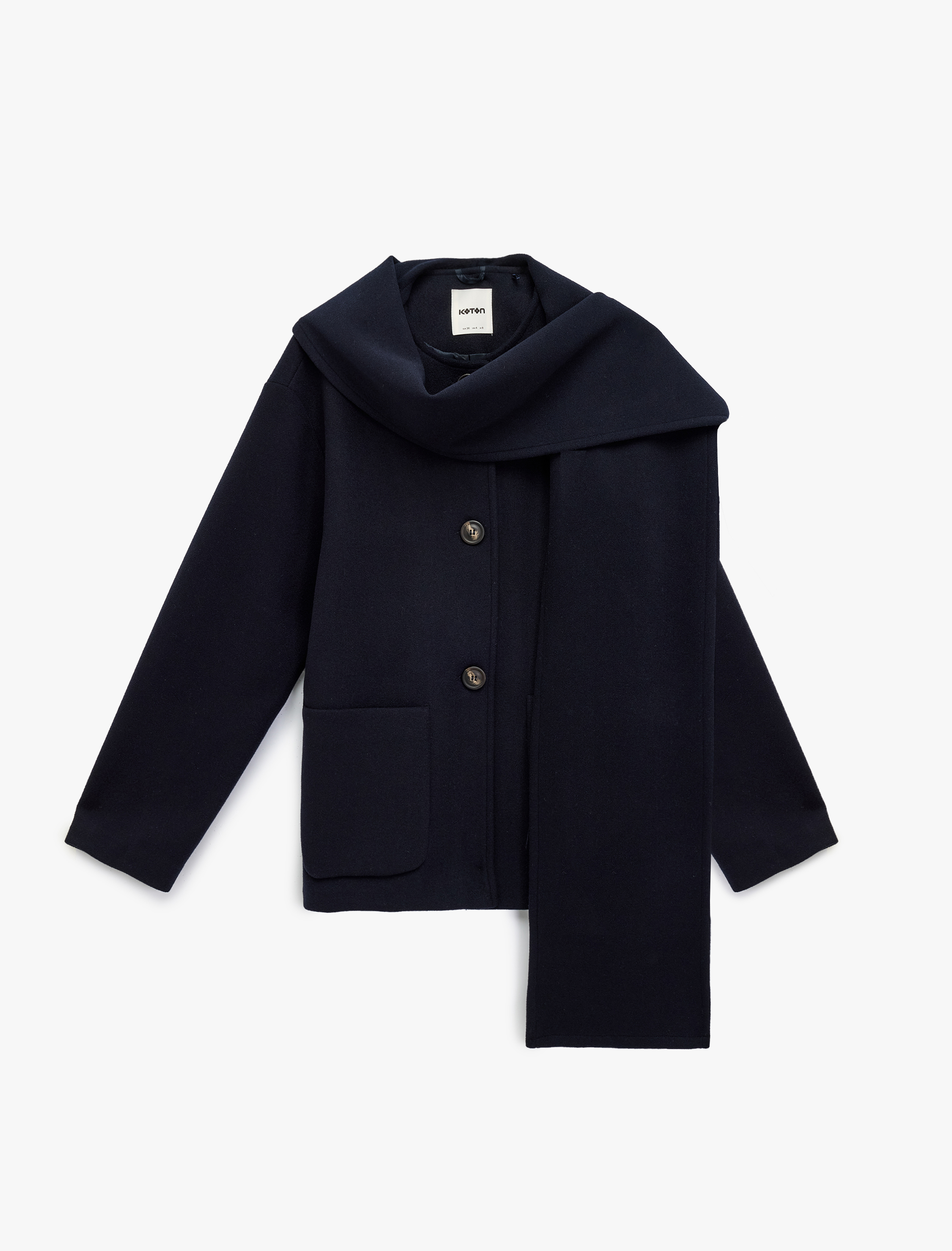   Uzun Kollu Cepli Düğmeli Şal Yaka Atkılı Kaşe Kaban