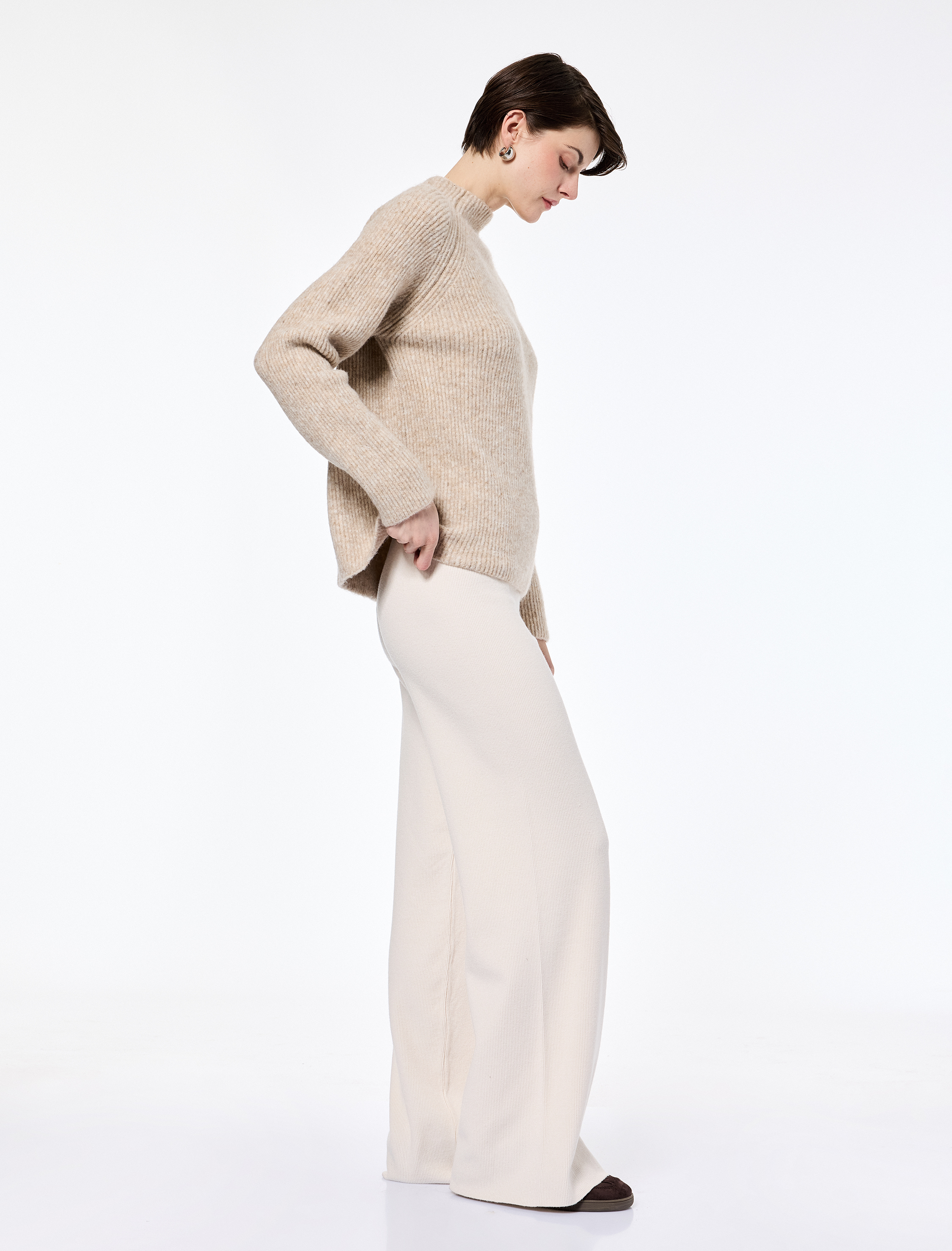   Koton X Sibil Çetinkaya - Düz Bol Paça Triko Pantolon