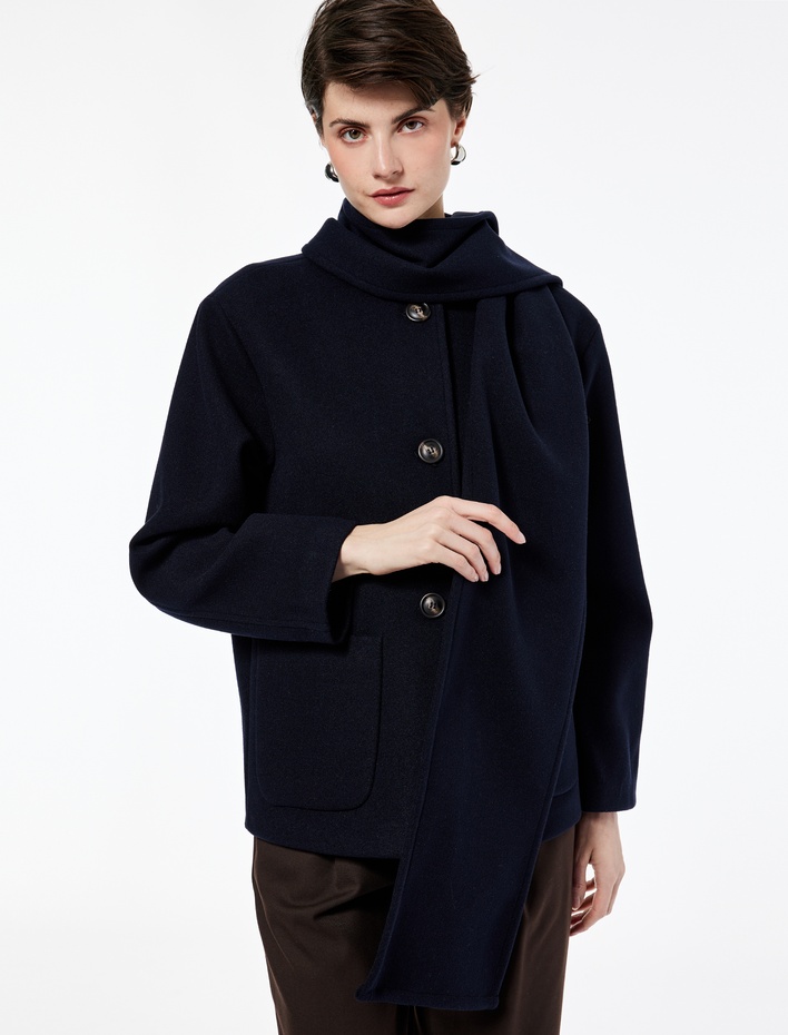  Uzun Kollu Cepli Düğmeli Şal Yaka Atkılı Kaşe Kaban