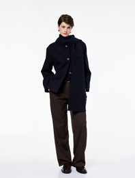 Uzun Kollu Cepli Düğmeli Şal Yaka Atkılı Kaşe Kaban