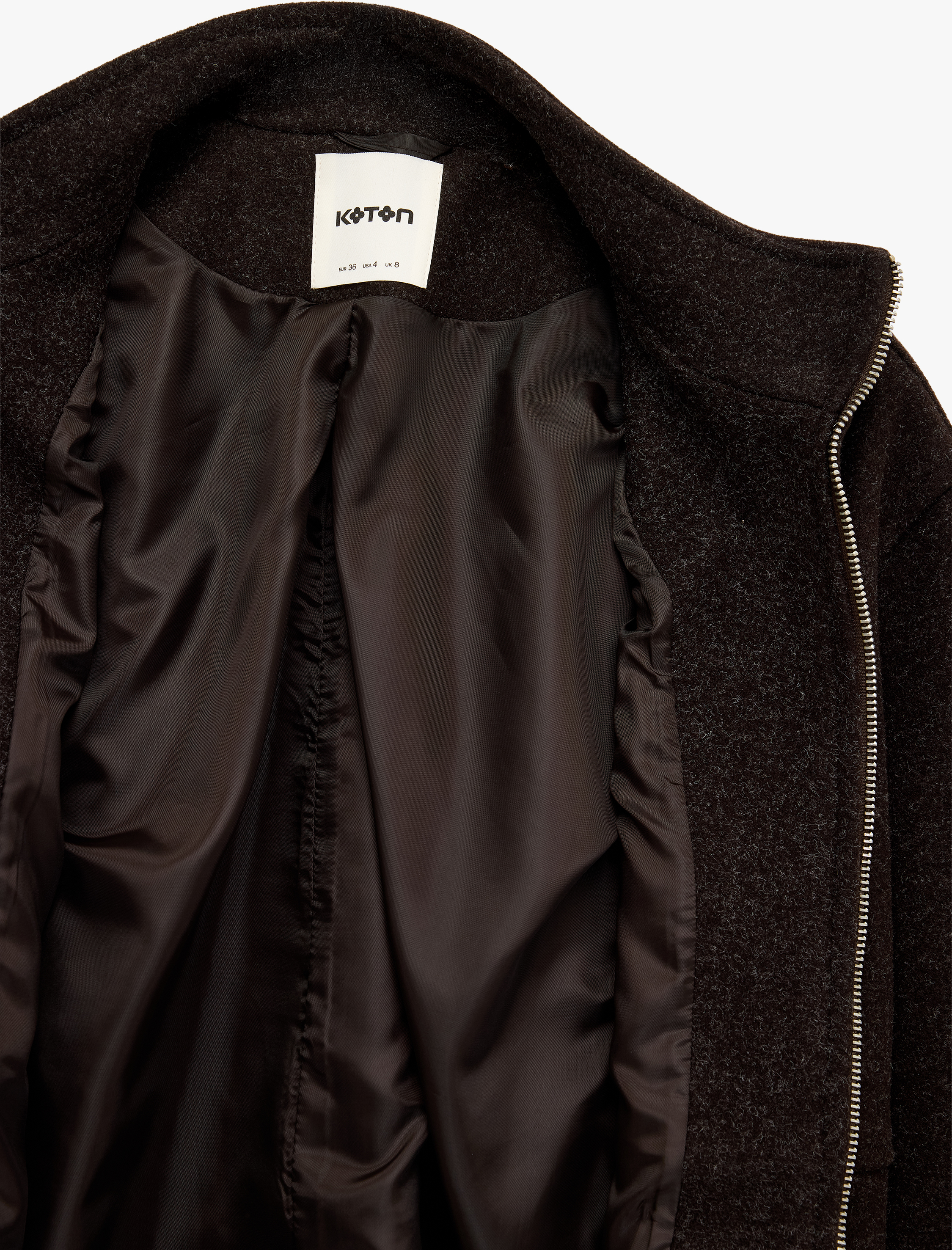   Regular Fit Uzun Kollu Fermuarlı Dik Yaka Kaşe Ceket