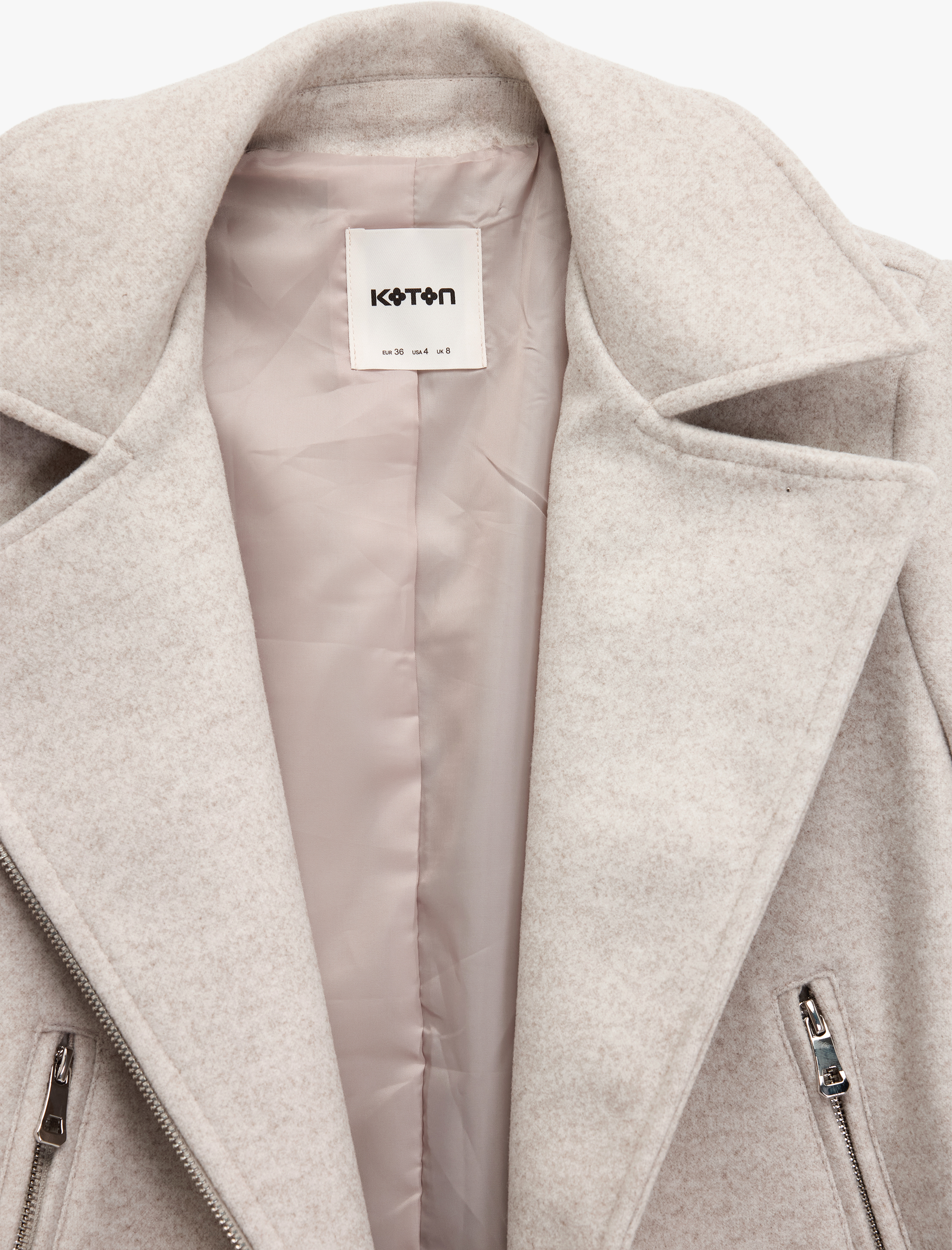   Uzun Kollu Cepli Fermuarlı Crop Kaşe Ceket