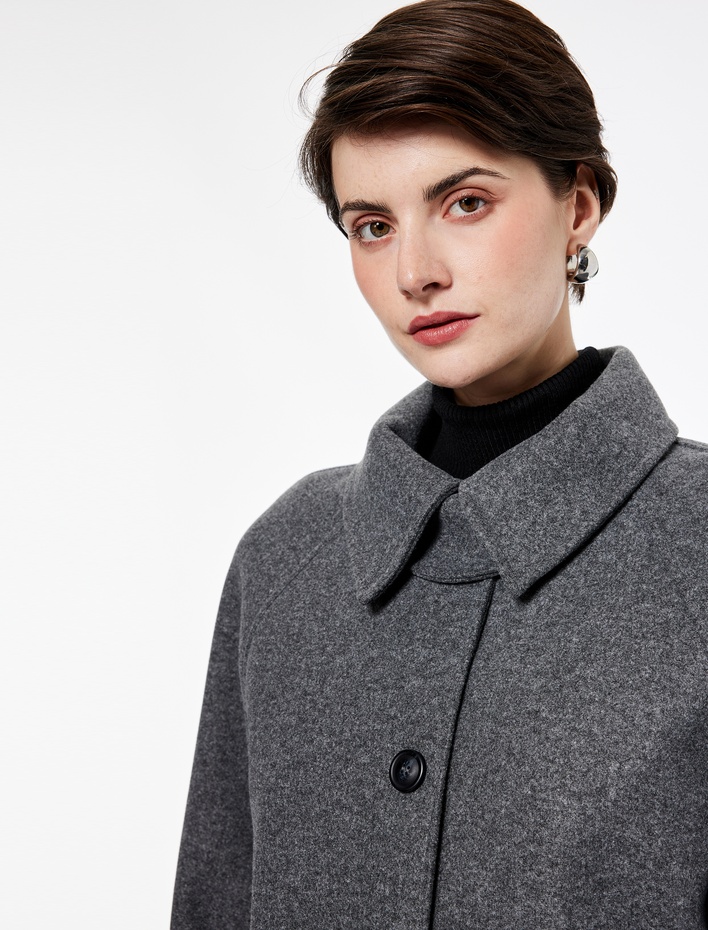  Uzun Kollu Cepli Kruvaze Kısa Kaşe Kaban