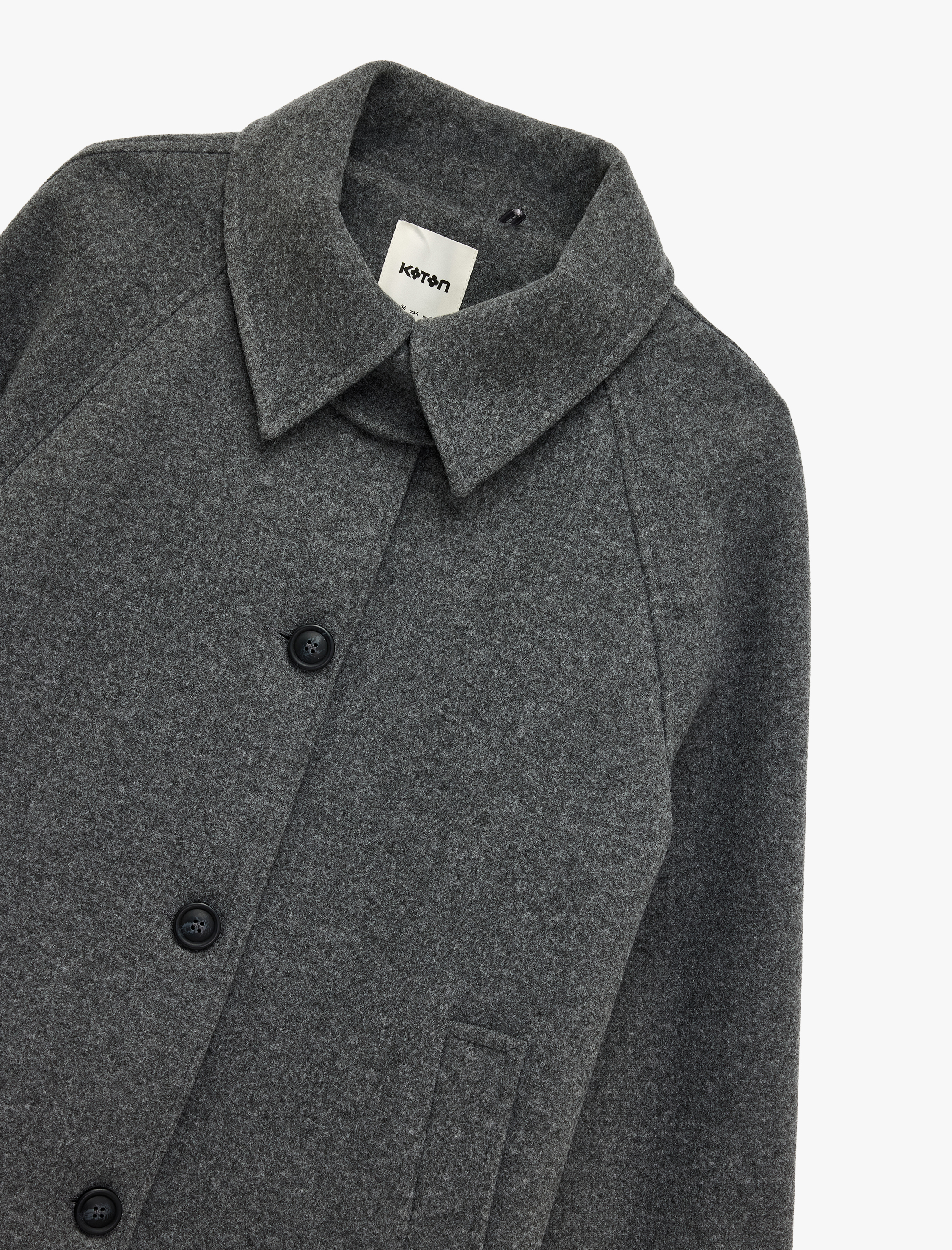   Uzun Kollu Cepli Kruvaze Kısa Kaşe Kaban