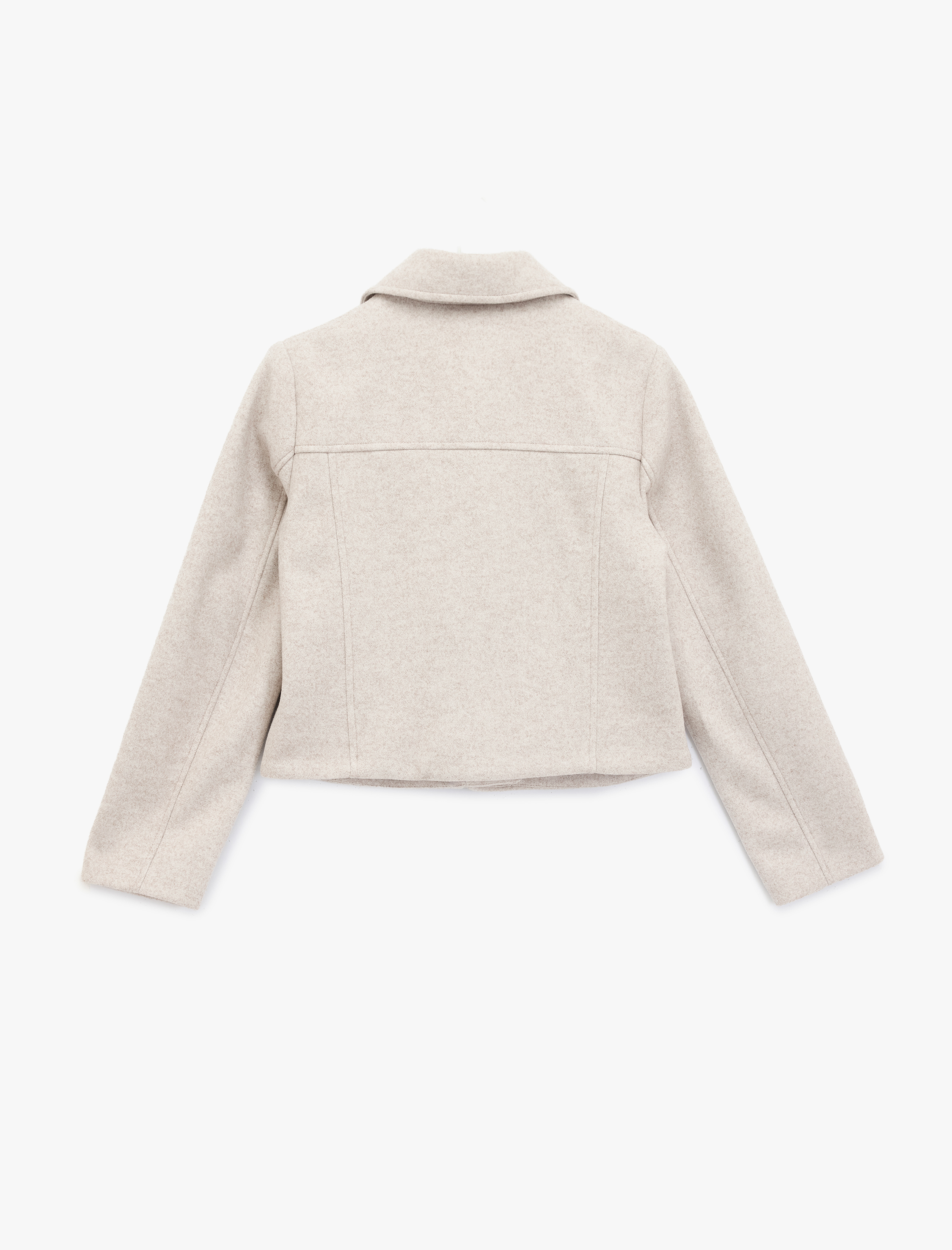   Uzun Kollu Cepli Fermuarlı Crop Kaşe Ceket