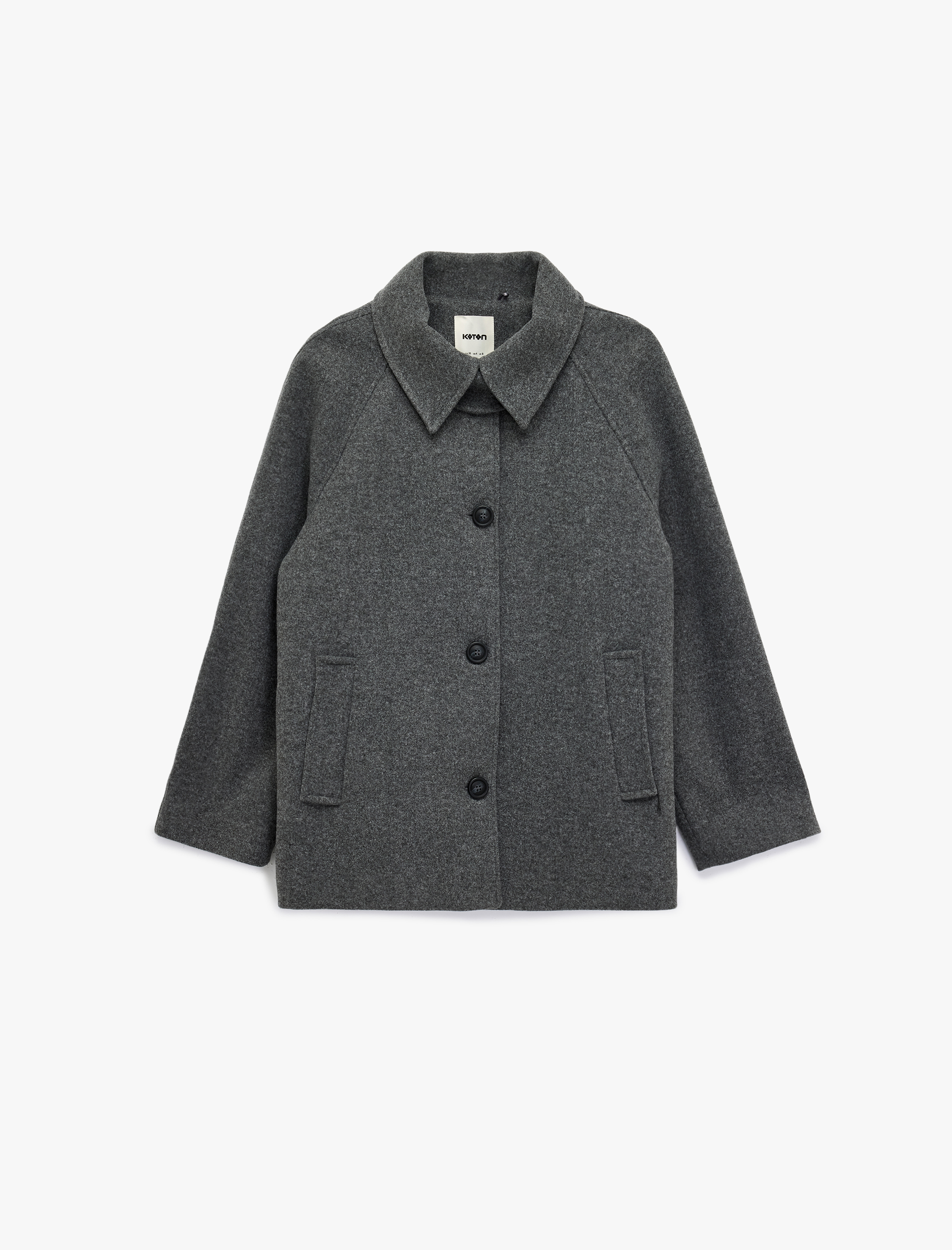   Uzun Kollu Cepli Kruvaze Kısa Kaşe Kaban