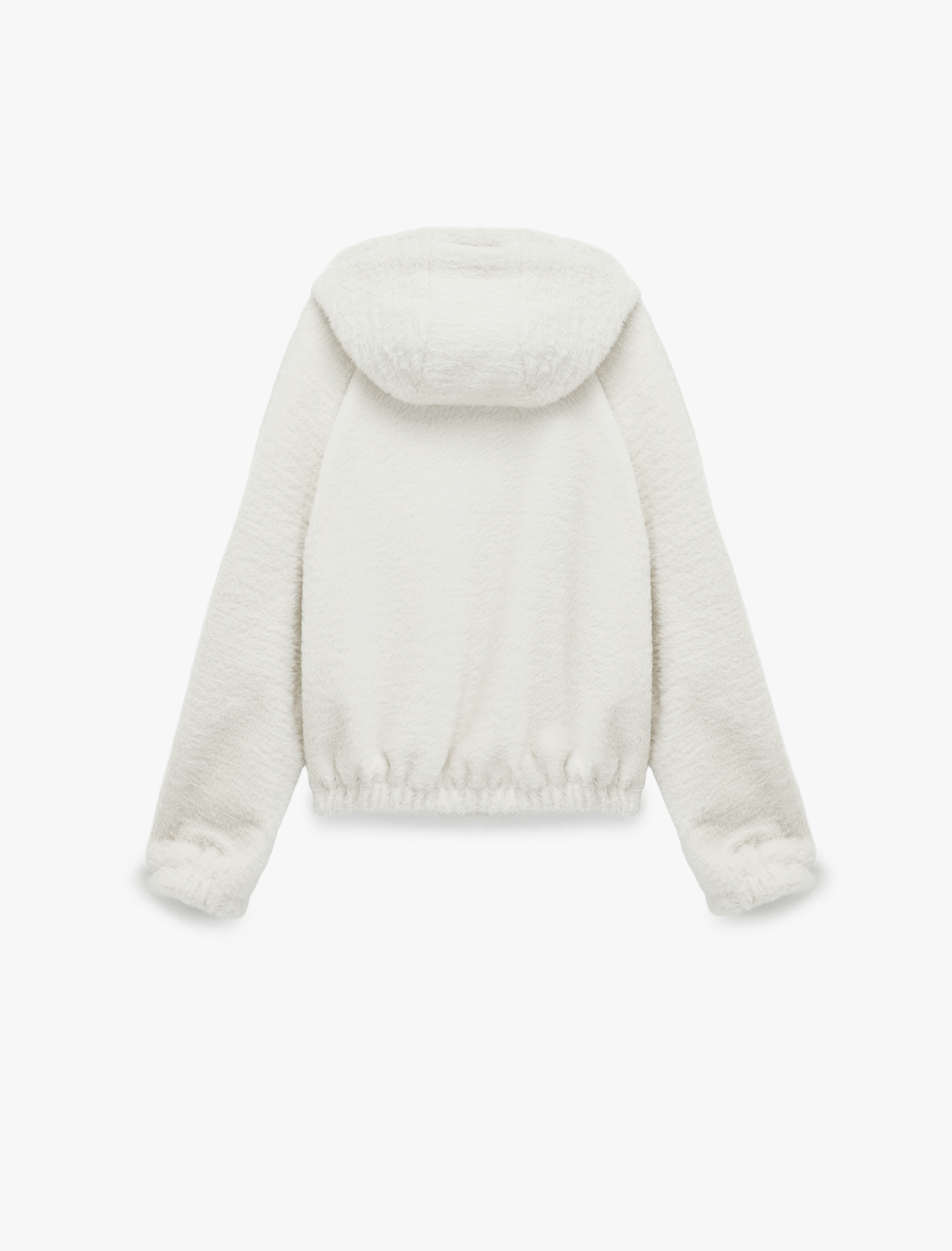 Uzun Kollu Cepli Fermuarlı Kapüşonlu Peluş Ceket