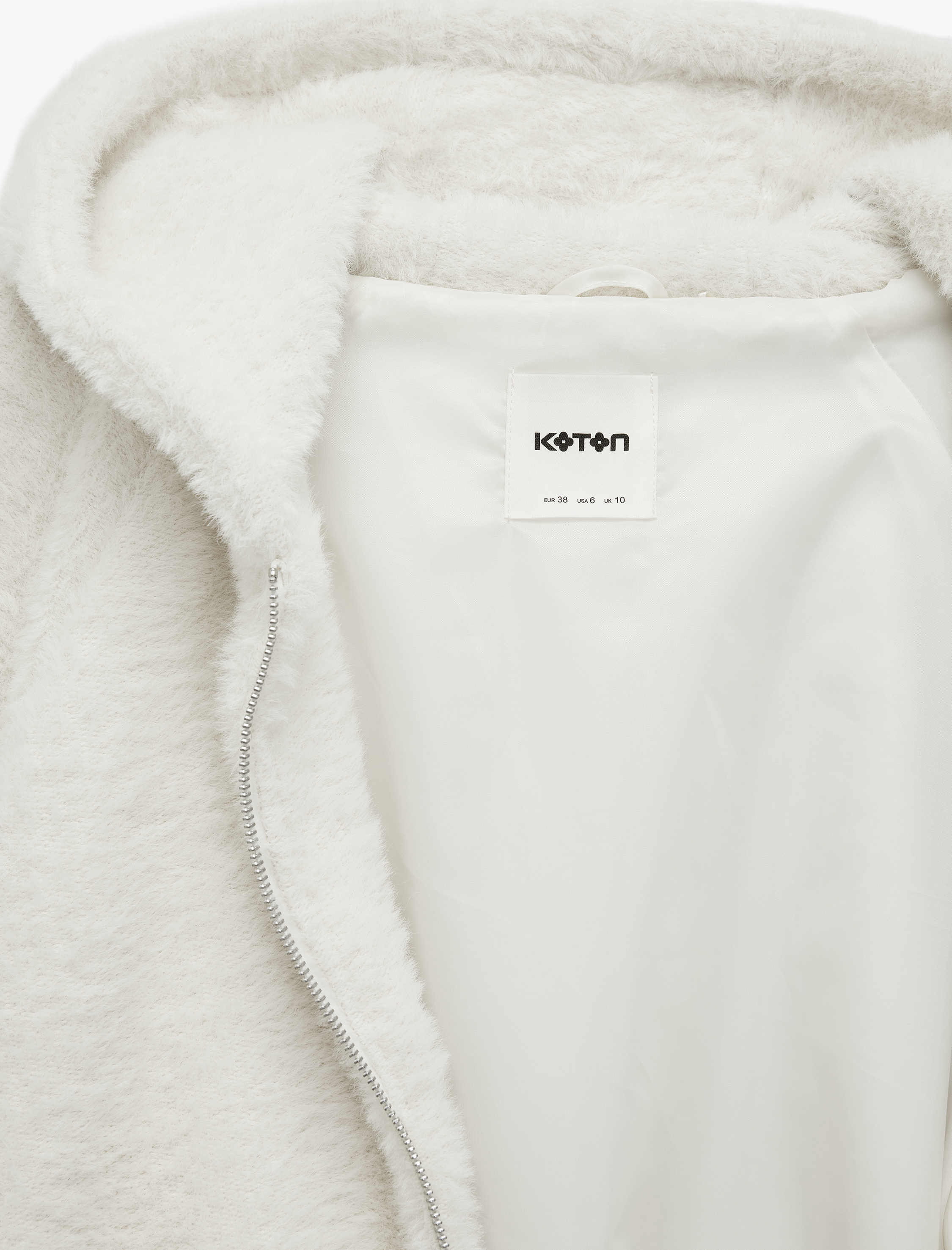 Uzun Kollu Cepli Fermuarlı Kapüşonlu Peluş Ceket