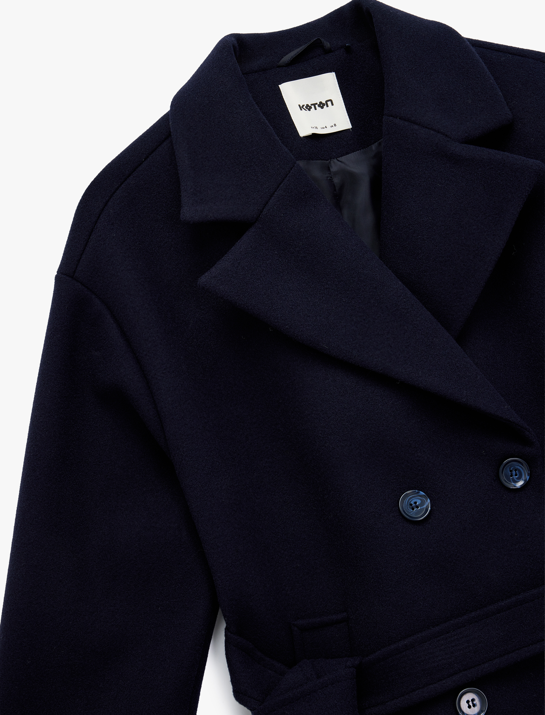   Cepli Kruvaze Uzun Kollu Kemerli Kaşe Kaban