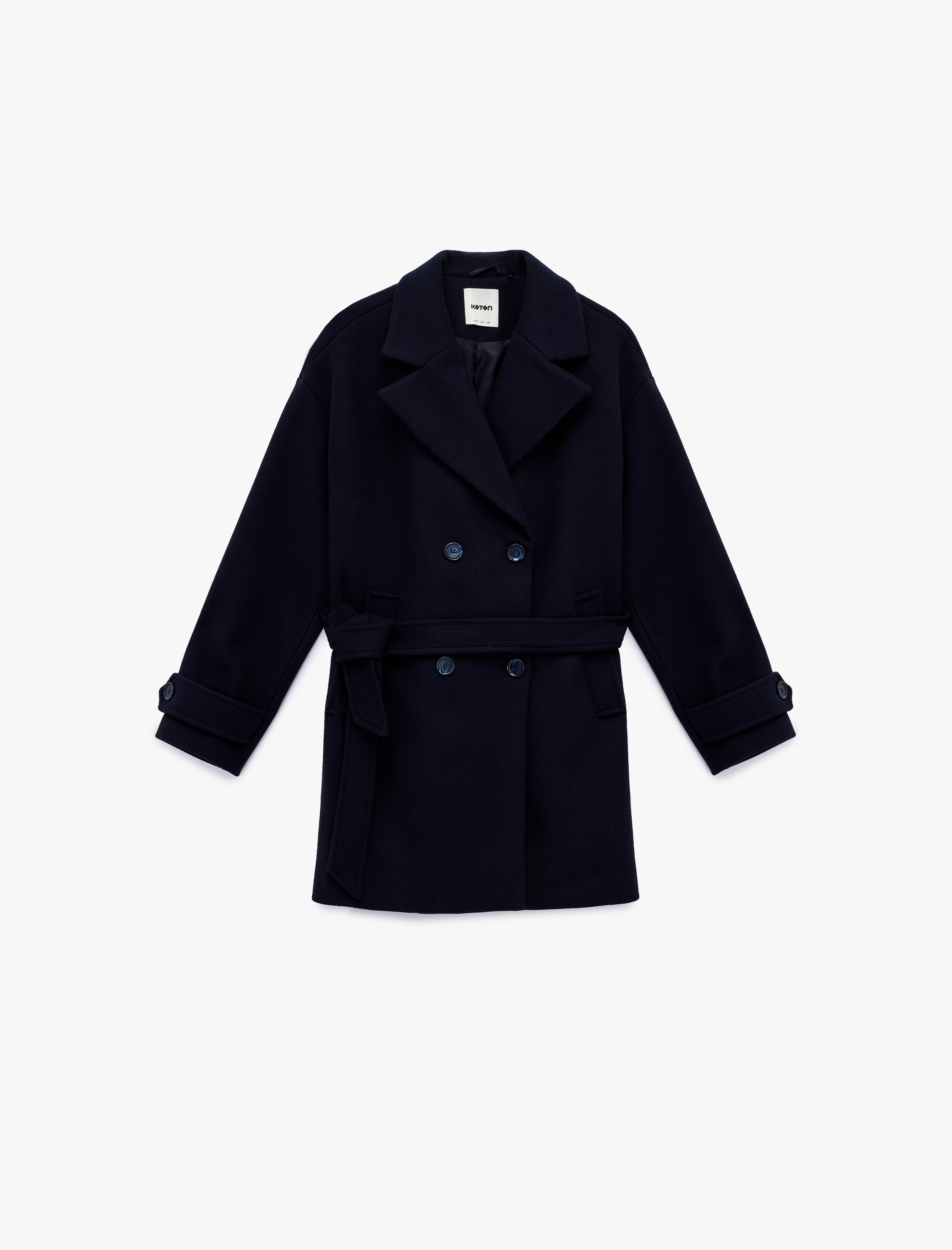   Cepli Kruvaze Uzun Kollu Kemerli Kaşe Kaban