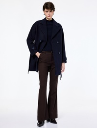 Cepli Kruvaze Uzun Kollu Kemerli Kaşe Kaban