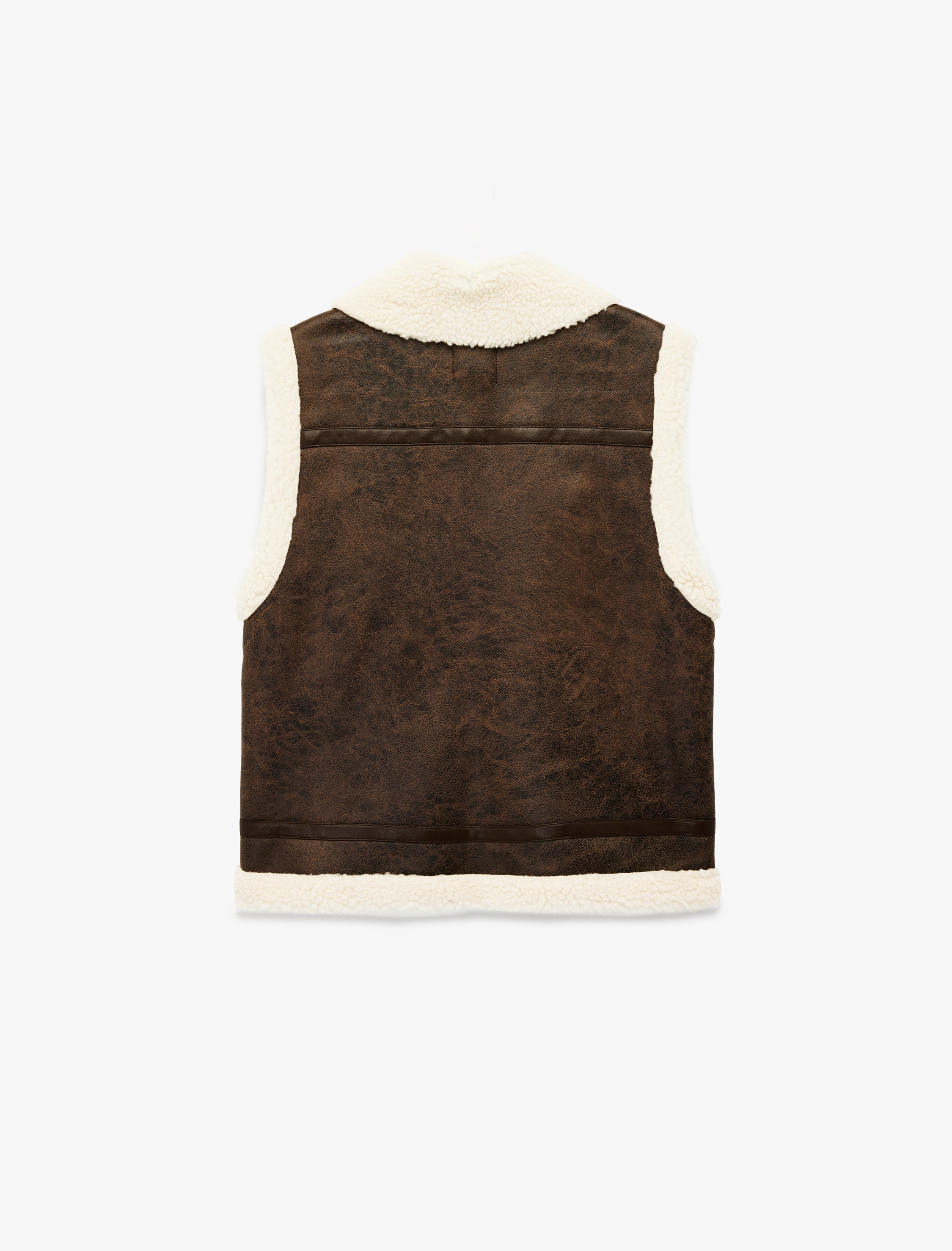   Cepli Fermuarlı Yakası Peluş Detaylı Suni Deri Yelek