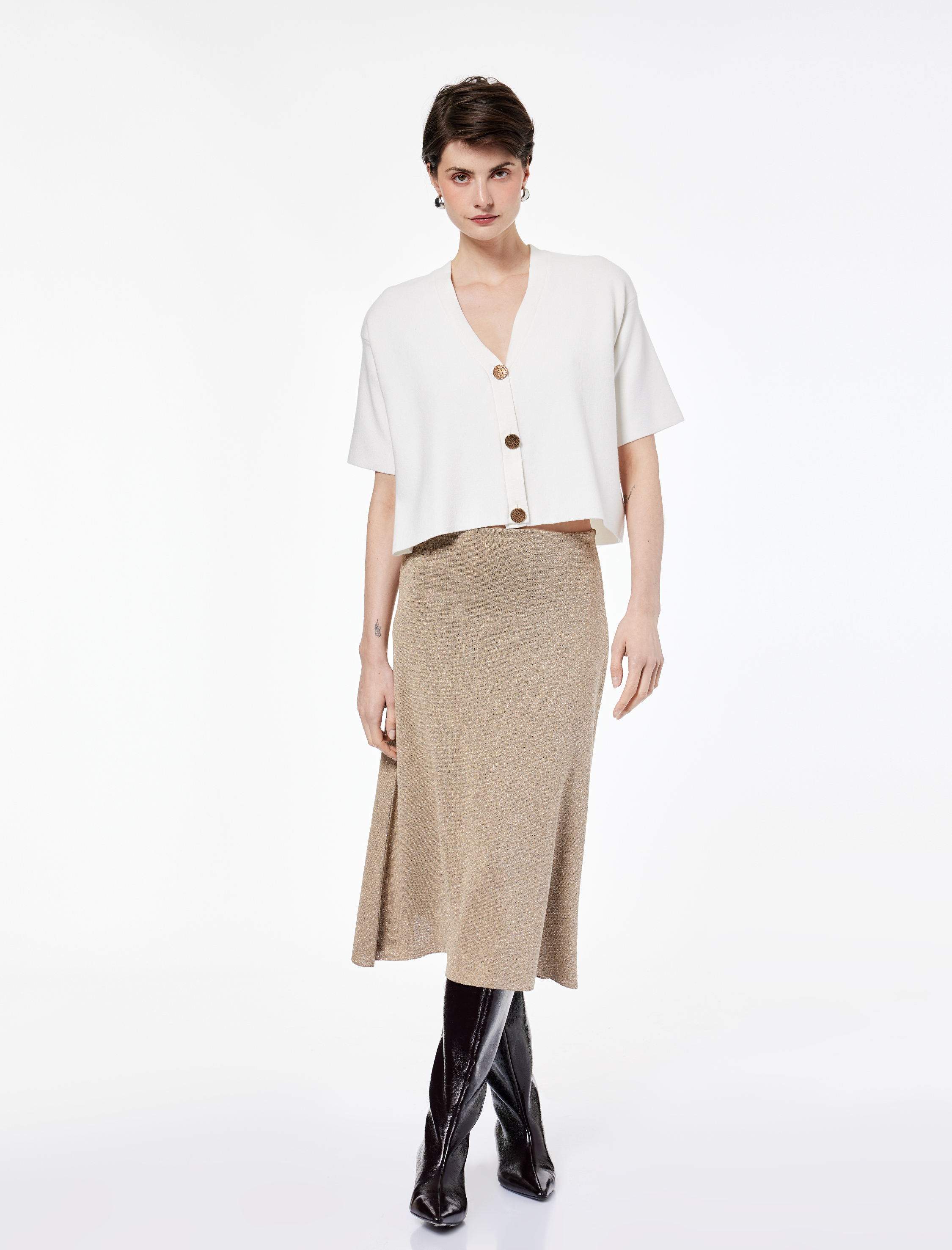   Standart Bel Simli Parıltılı Uzun Kloş Triko Etek