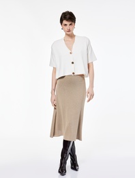 Standart Bel Simli Parıltılı Uzun Kloş Triko Etek