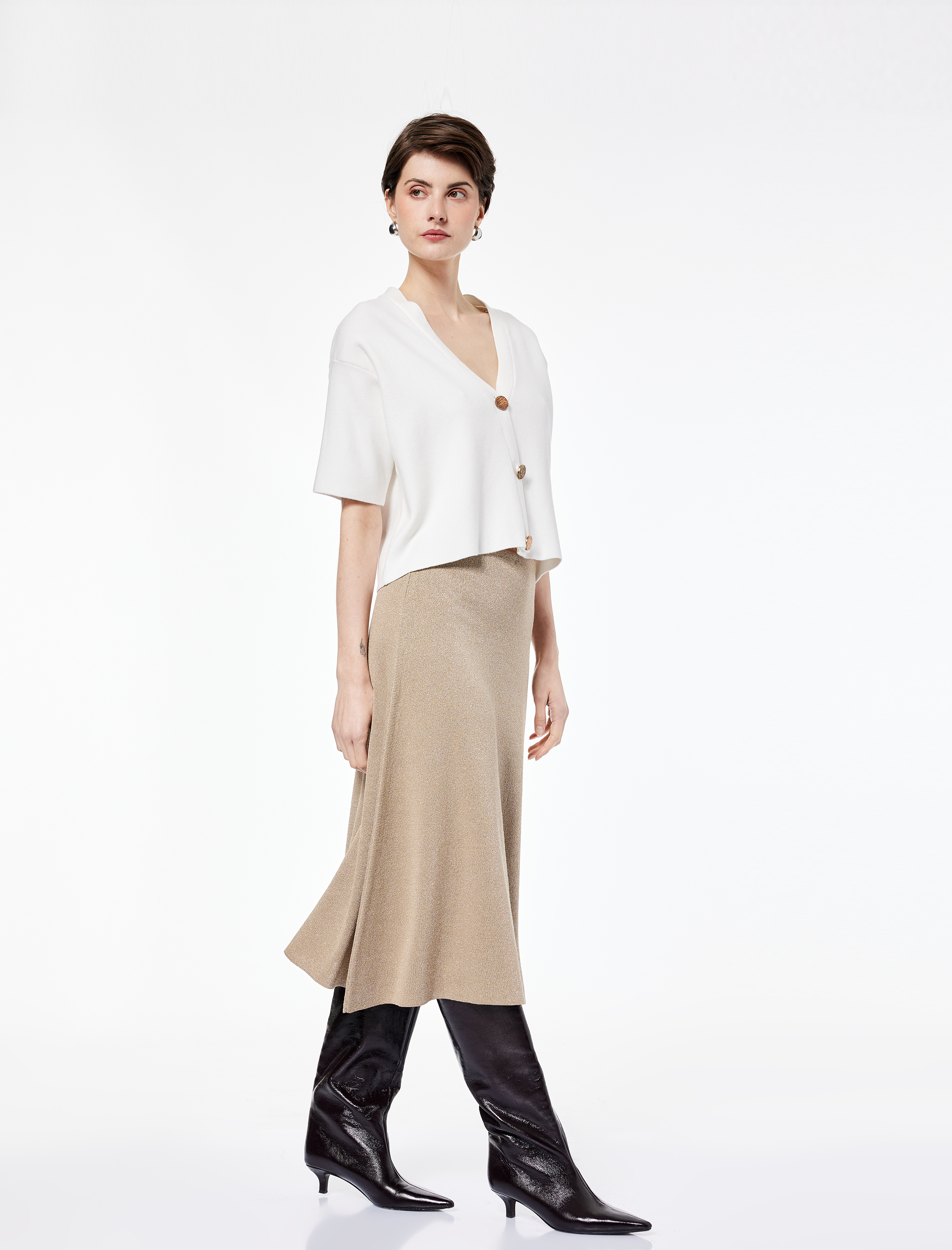   Standart Bel Simli Parıltılı Uzun Kloş Triko Etek