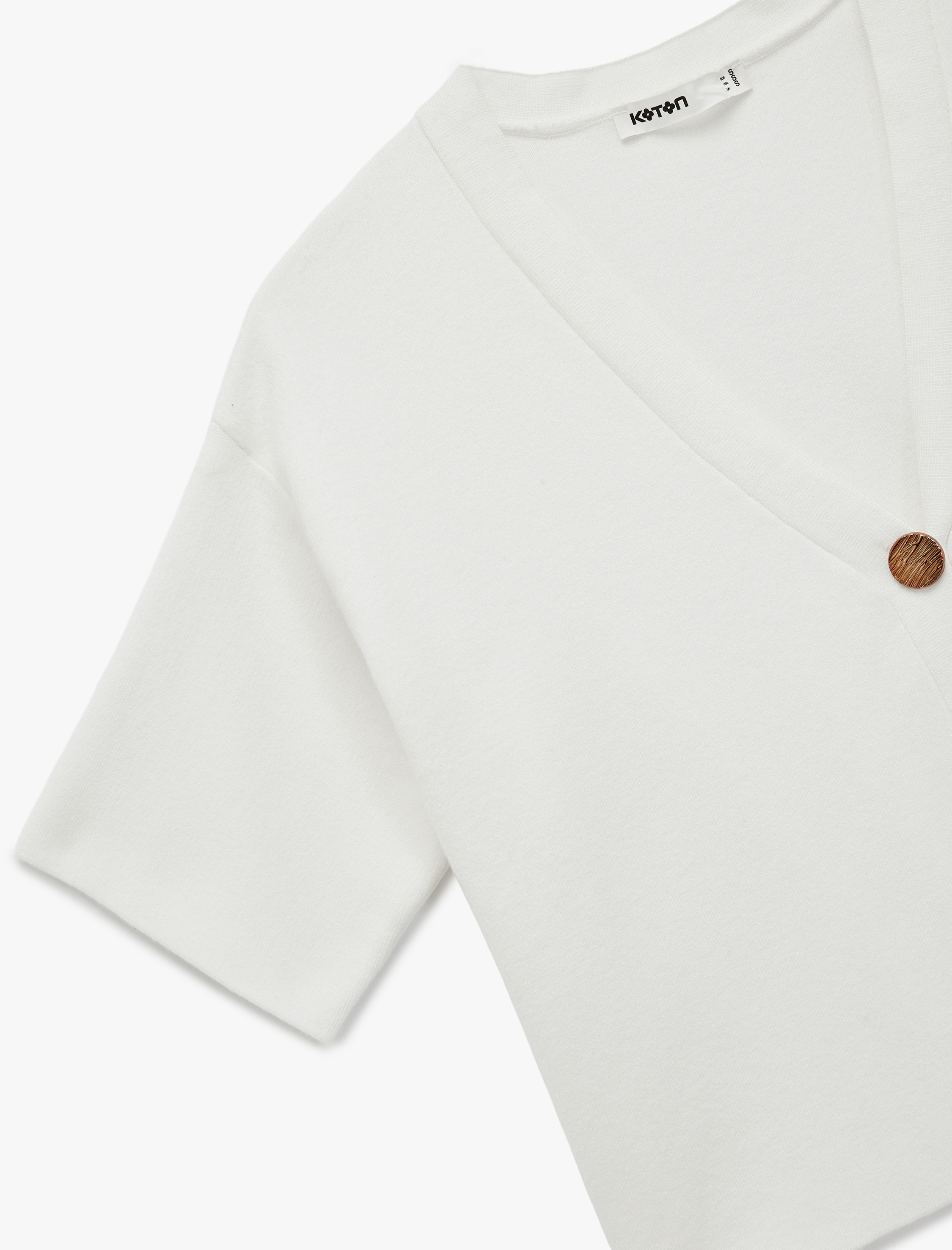   V Yaka Düğmeli Kısa Kollu Oversize Triko Hırka