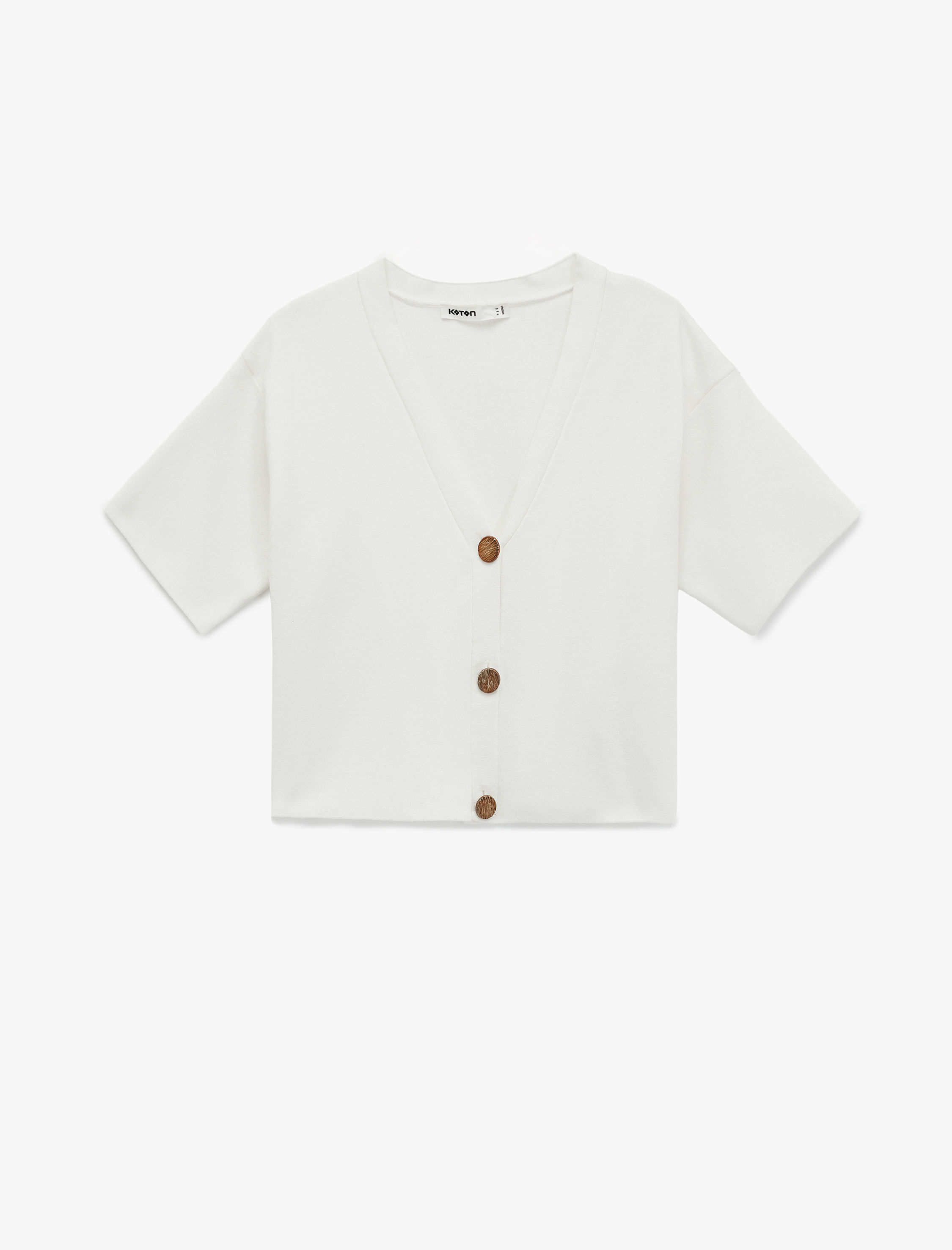   V Yaka Düğmeli Kısa Kollu Oversize Triko Hırka