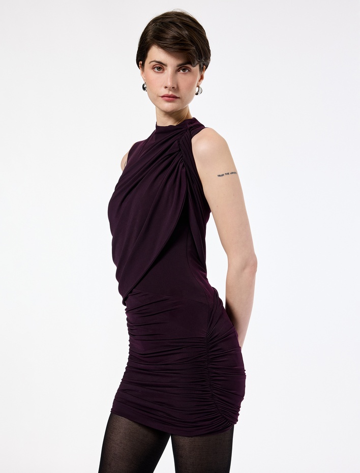  Koton X Sibil Çetinkaya -  Bisiklet Yaka Drapeli Kolsuz Mini Abiye Elbise