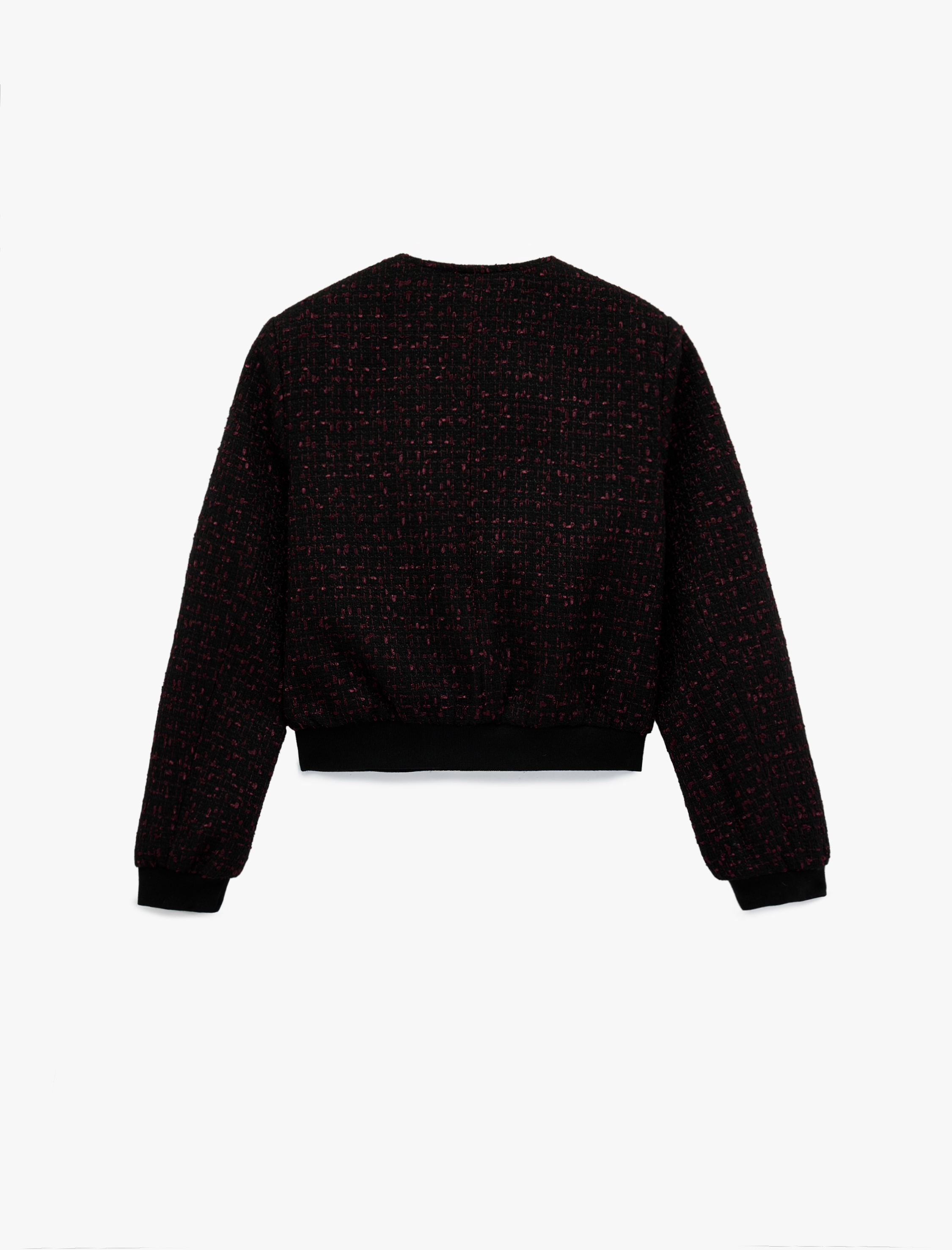   Düğmeli Bisiklet Yaka Uzun Kollu Tüvit Ceket