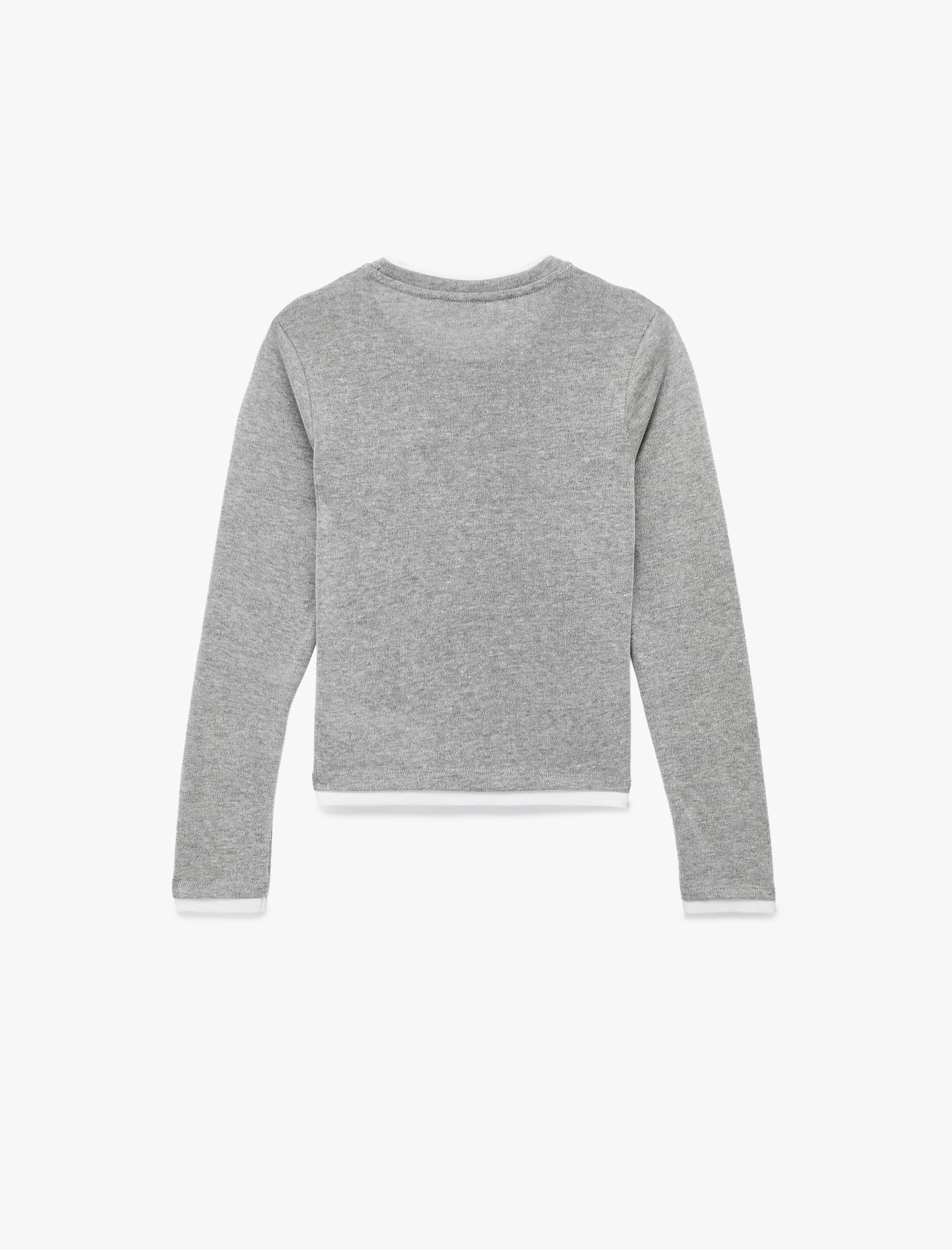   Regular Fit Kontrast Detaylı Uzun Kollu Bisiklet Yaka Tişört