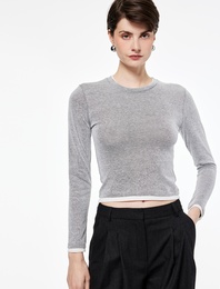 Regular Fit Kontrast Detaylı Uzun Kollu Bisiklet Yaka Tişört