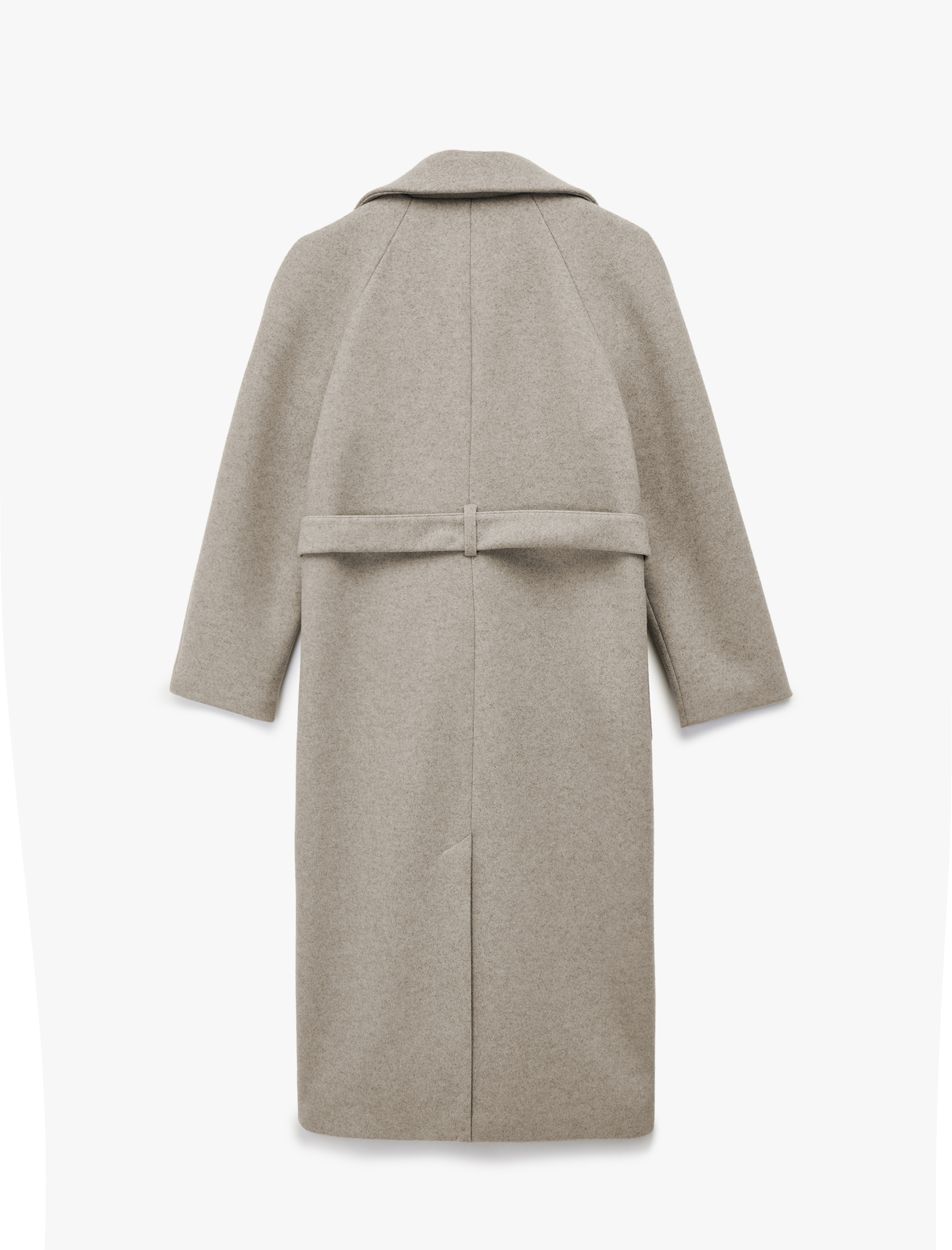   Uzun Kollu Cepli Kemerli Kruvaze Uzun Kaşe Kaban