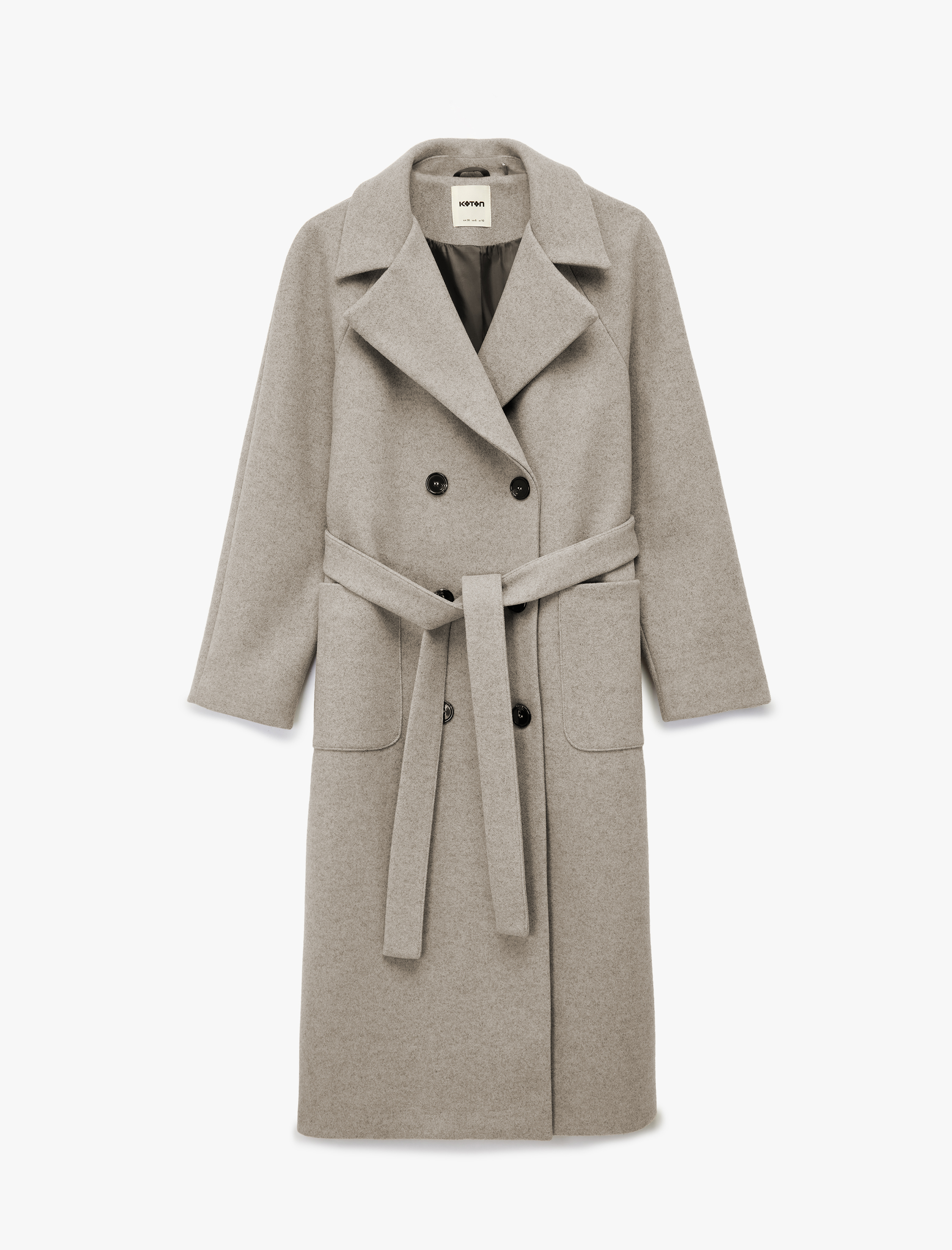   Uzun Kollu Cepli Kemerli Kruvaze Uzun Kaşe Kaban