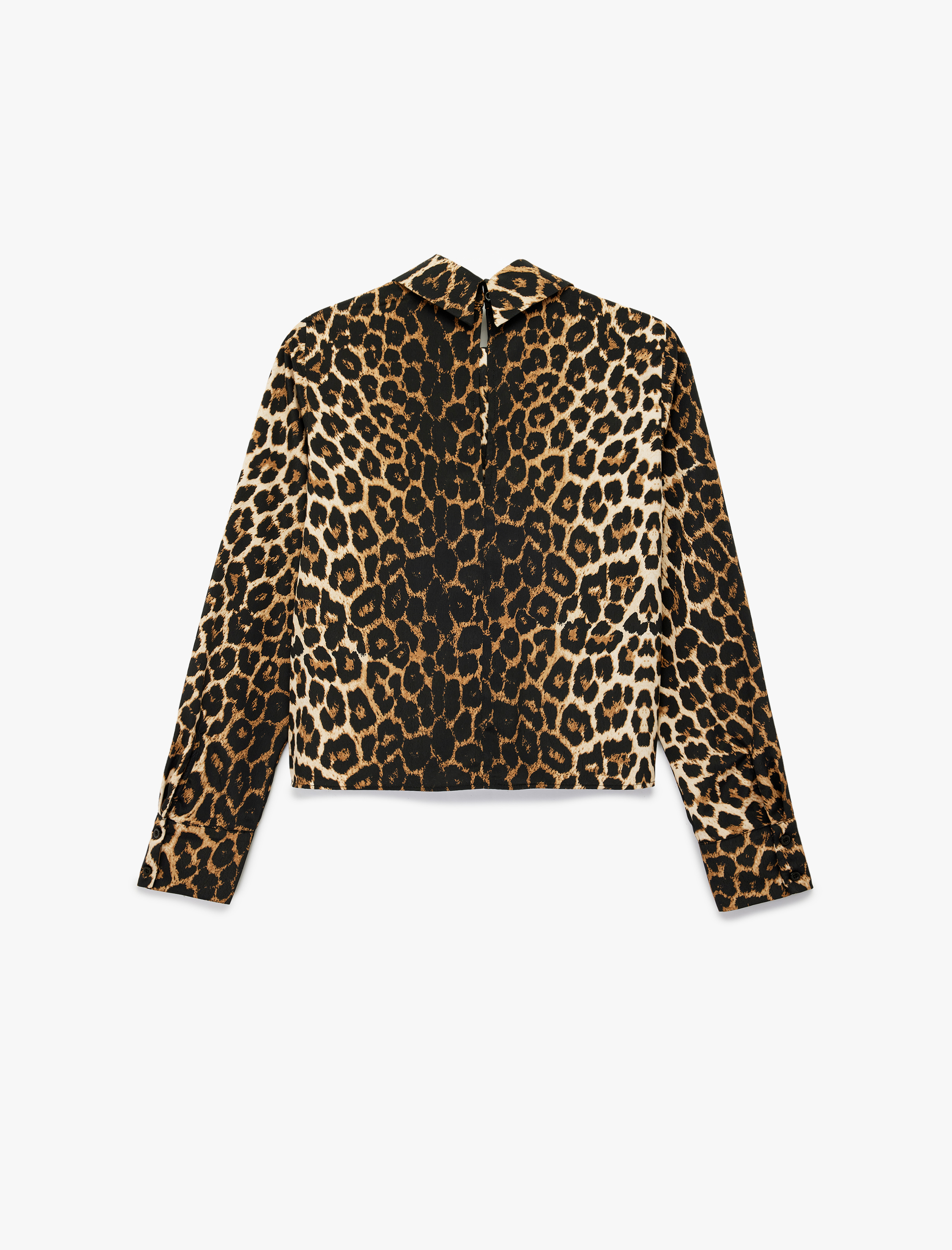   Uzun Kollu Dik Yaka Leopar Desenli Bluz