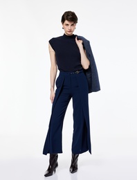 Kemer Detaylı Bilek Boy Geniş Paça Krep Palazzo Pantolon