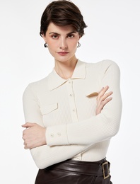 Aplike Detaylı Uzun Kollu Düğmeli Polo Yaka Triko Kazak