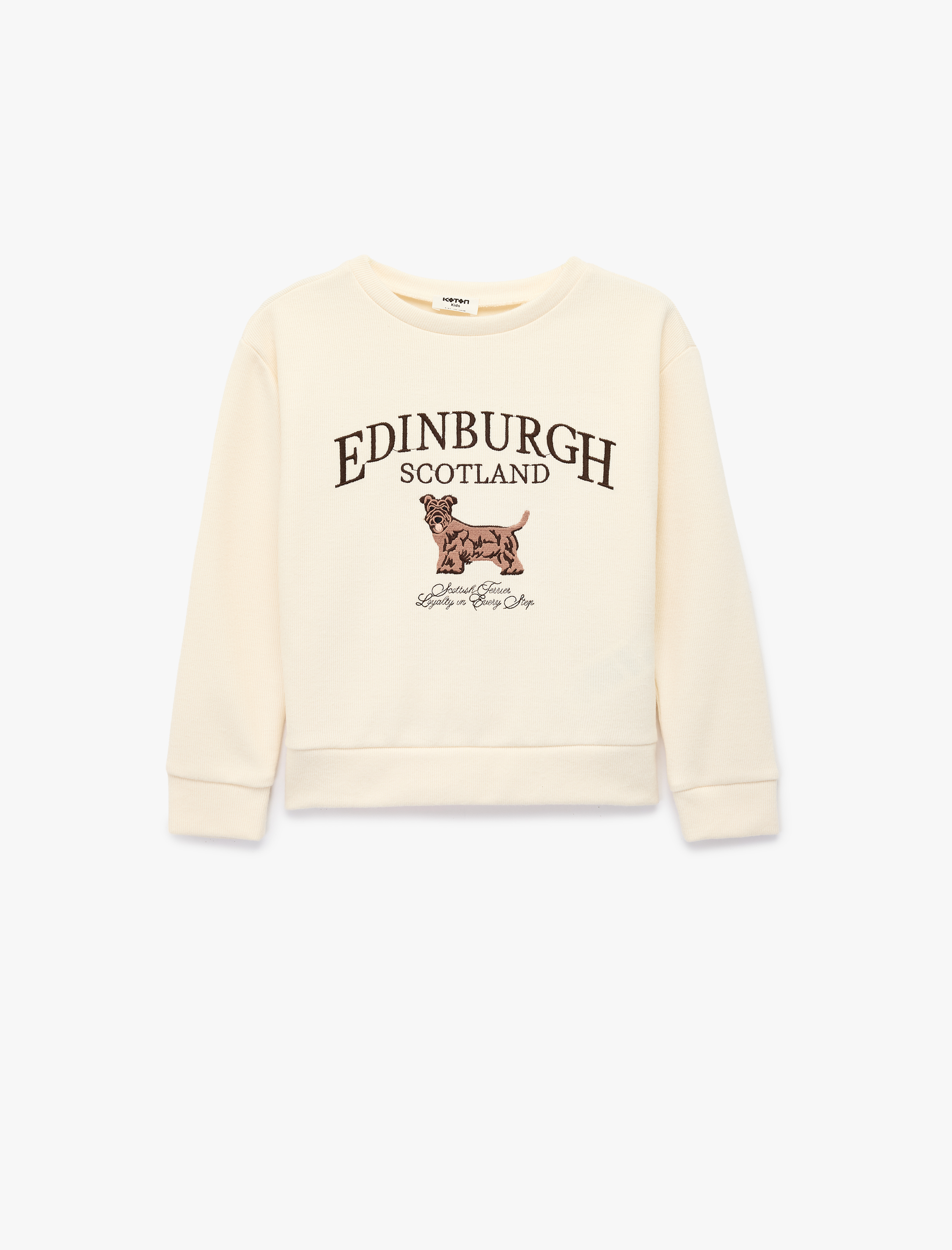  Kız Çocuk Nakış Detaylı Uzun Kollu Bisiklet Yaka Oversize Sweatshirt