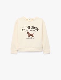 Nakış Detaylı Uzun Kollu Bisiklet Yaka Oversize Sweatshirt