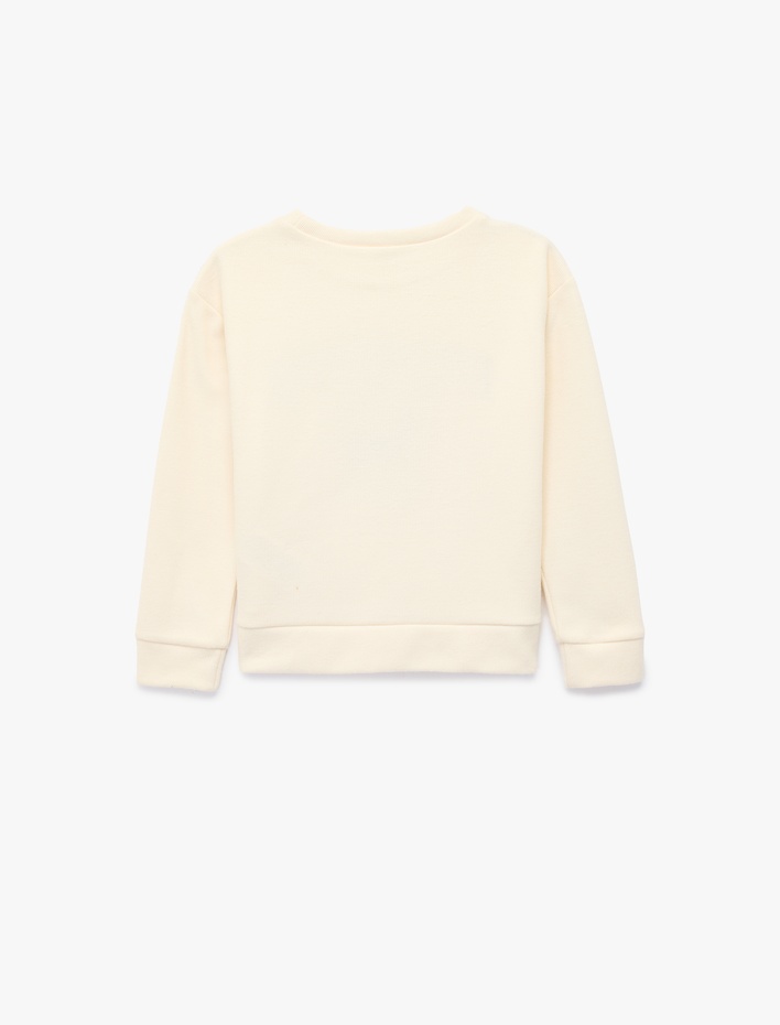 Kız Çocuk Nakış Detaylı Uzun Kollu Bisiklet Yaka Oversize Sweatshirt