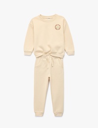 Baskılı Uzun Kollu Bisiklet Yaka Eşofman Takımı