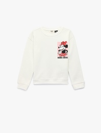 Minnie Mouse Baskılı Uzun Kollu Bisiklet Yaka Lisanslı Şardonlu Sweatshirt