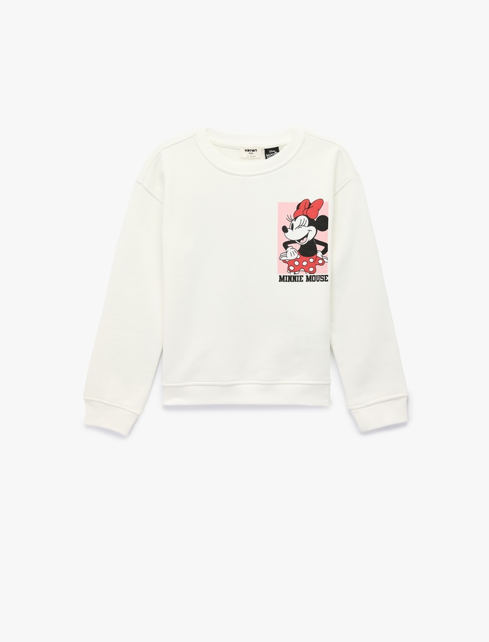 Kız Çocuk Minnie Mouse Baskılı Uzun Kollu Bisiklet Yaka Lisanslı Sweatshirt