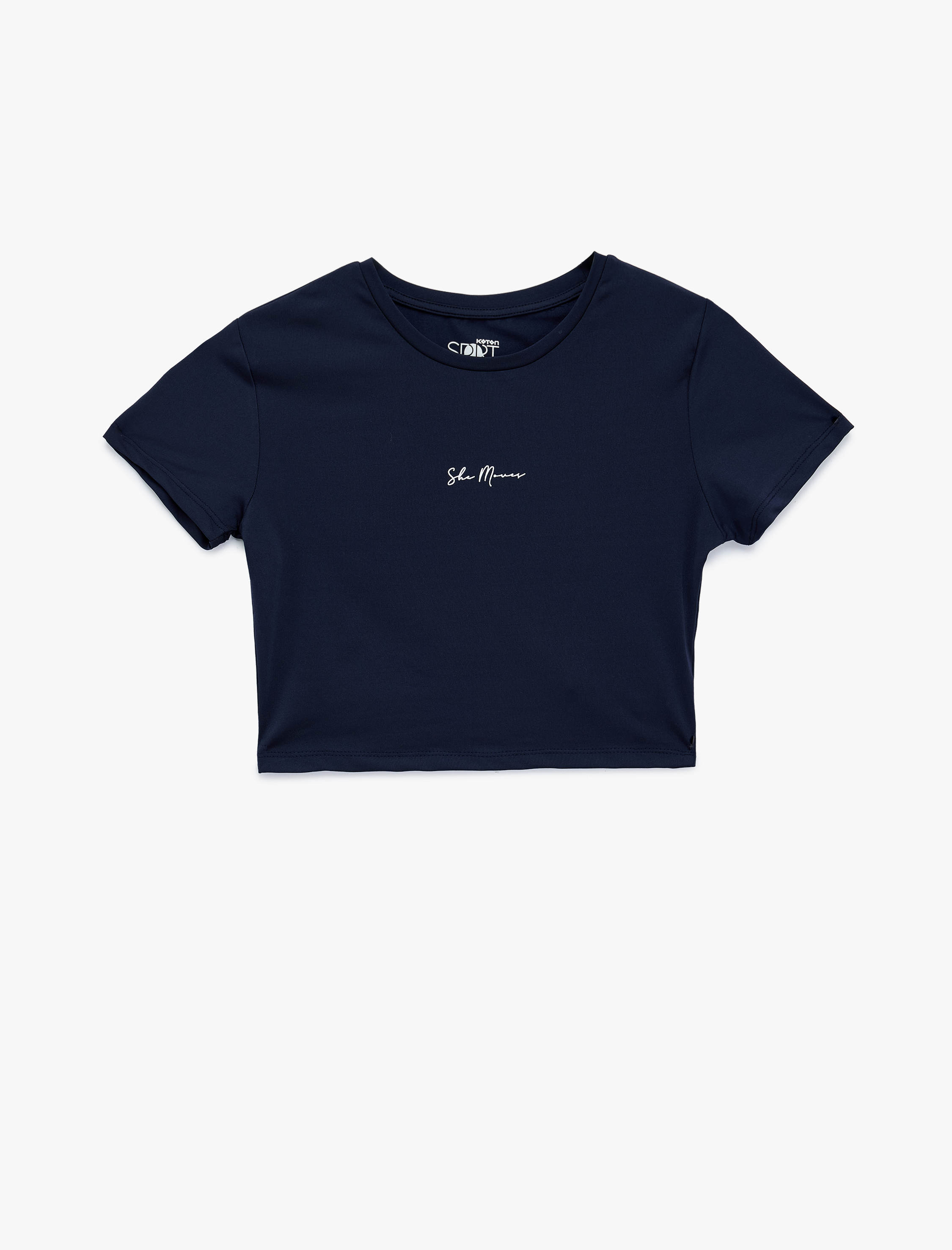   Slim Fit Kısa Kollu Bisiklet Yaka Baskılı Crop Spor Tişört