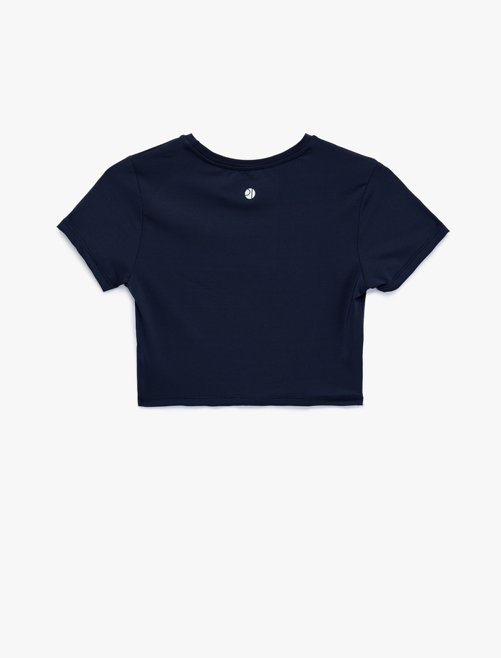  Slim Fit Kısa Kollu Bisiklet Yaka Baskılı Crop Spor Tişört