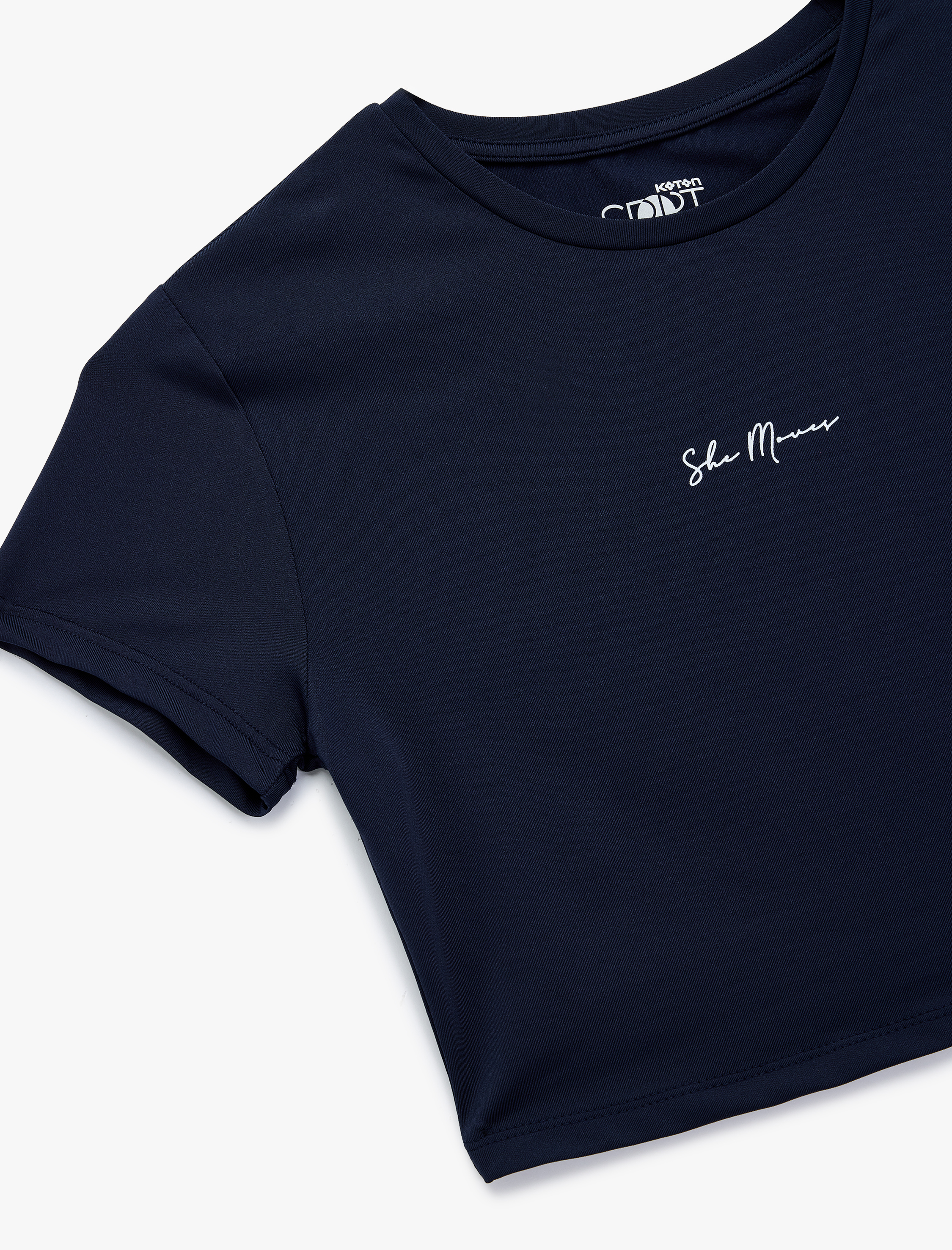   Slim Fit Kısa Kollu Bisiklet Yaka Baskılı Crop Spor Tişört