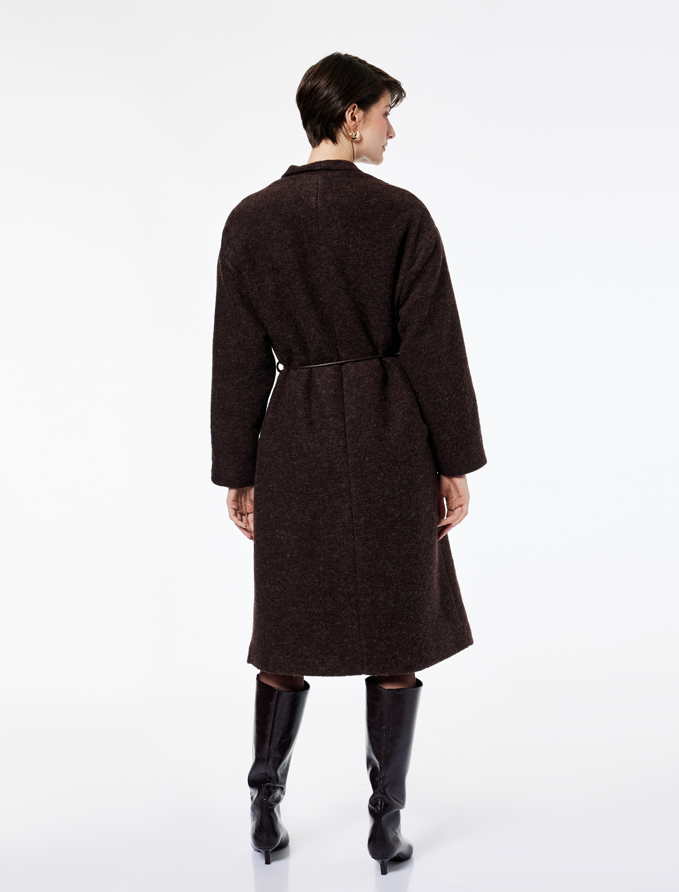   Koton X Sima Tarkan - Uzun Kollu Kemerli Uzun Alpaka Yünlü Buklet Kaban