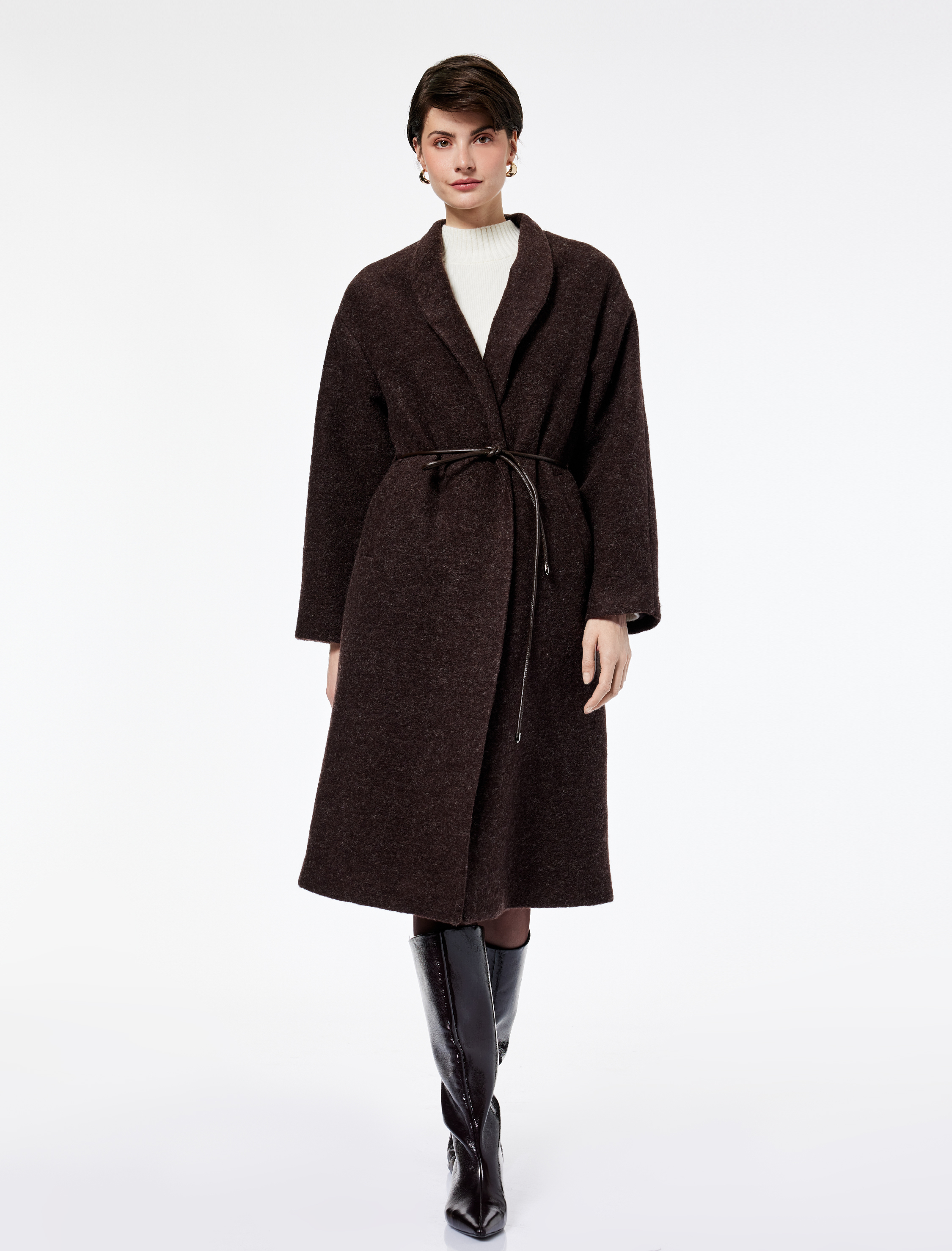   Koton X Sima Tarkan - Uzun Kollu Kemerli Uzun Alpaka Yünlü Buklet Kaban