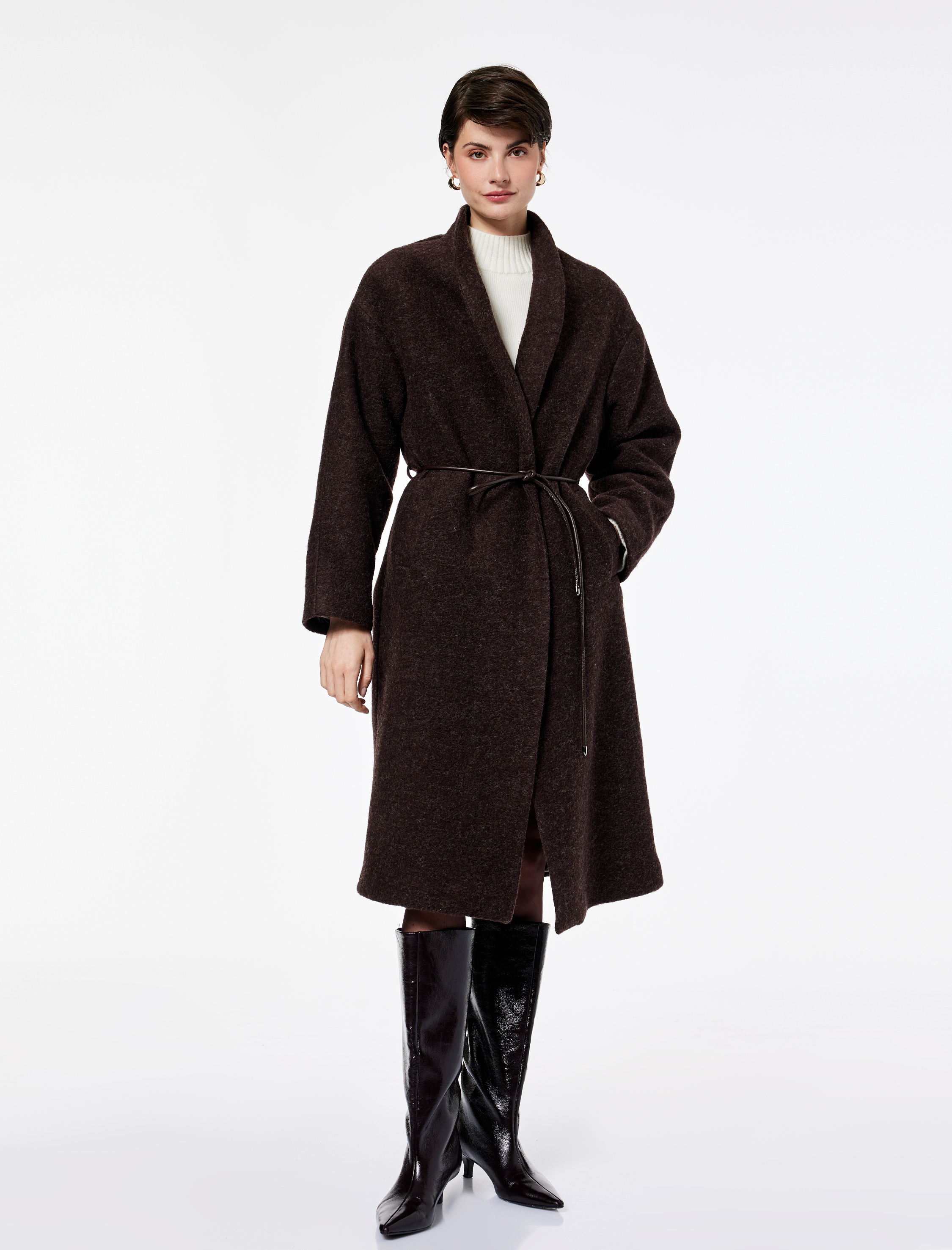   Koton X Sima Tarkan - Uzun Kollu Kemerli Uzun Alpaka Yünlü Buklet Kaban