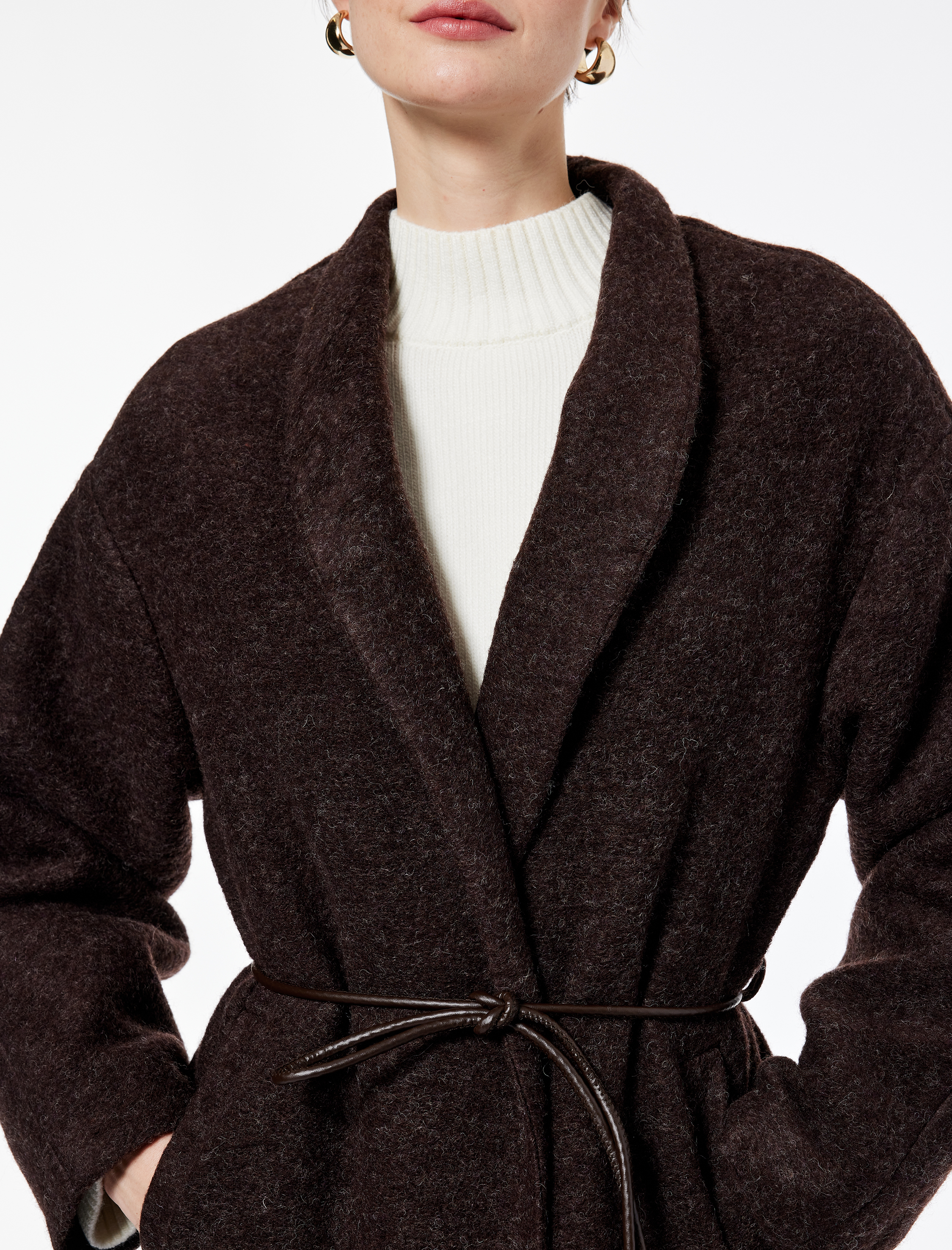   Koton X Sima Tarkan - Uzun Kollu Kemerli Uzun Alpaka Yünlü Buklet Kaban